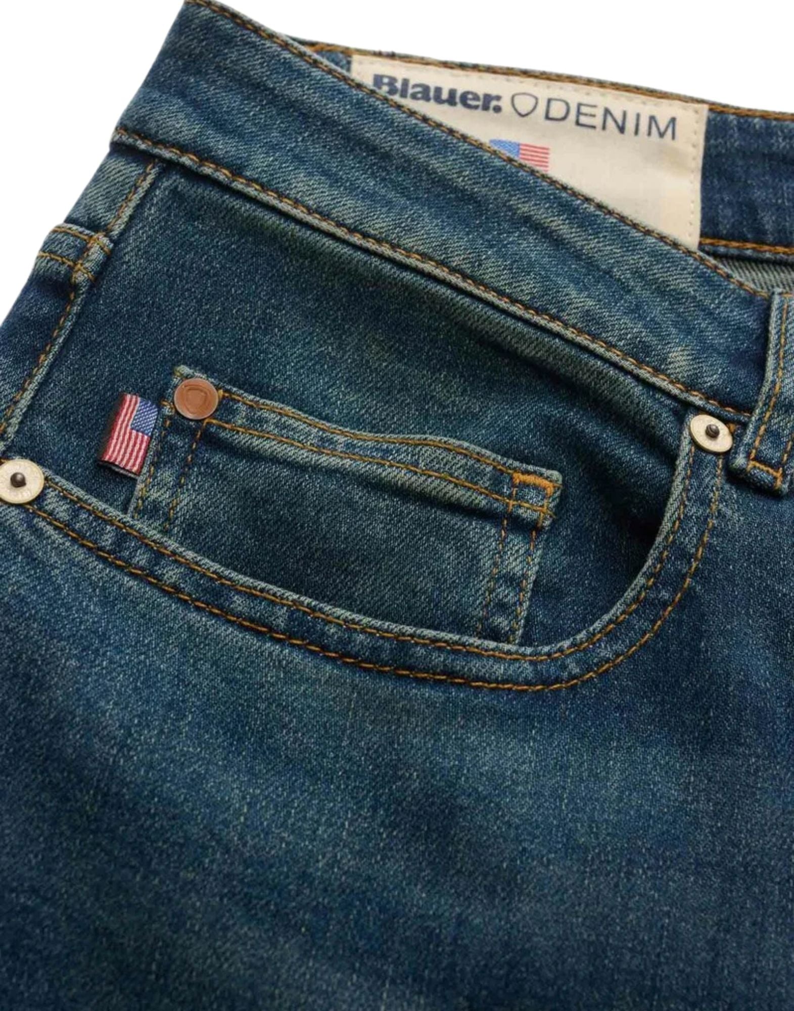 Blauer Boston Denim Five-Pocket Jeans in Dark Washing Comfort Cotton for Men 25SBLUP03350-007496 D204 BLUE