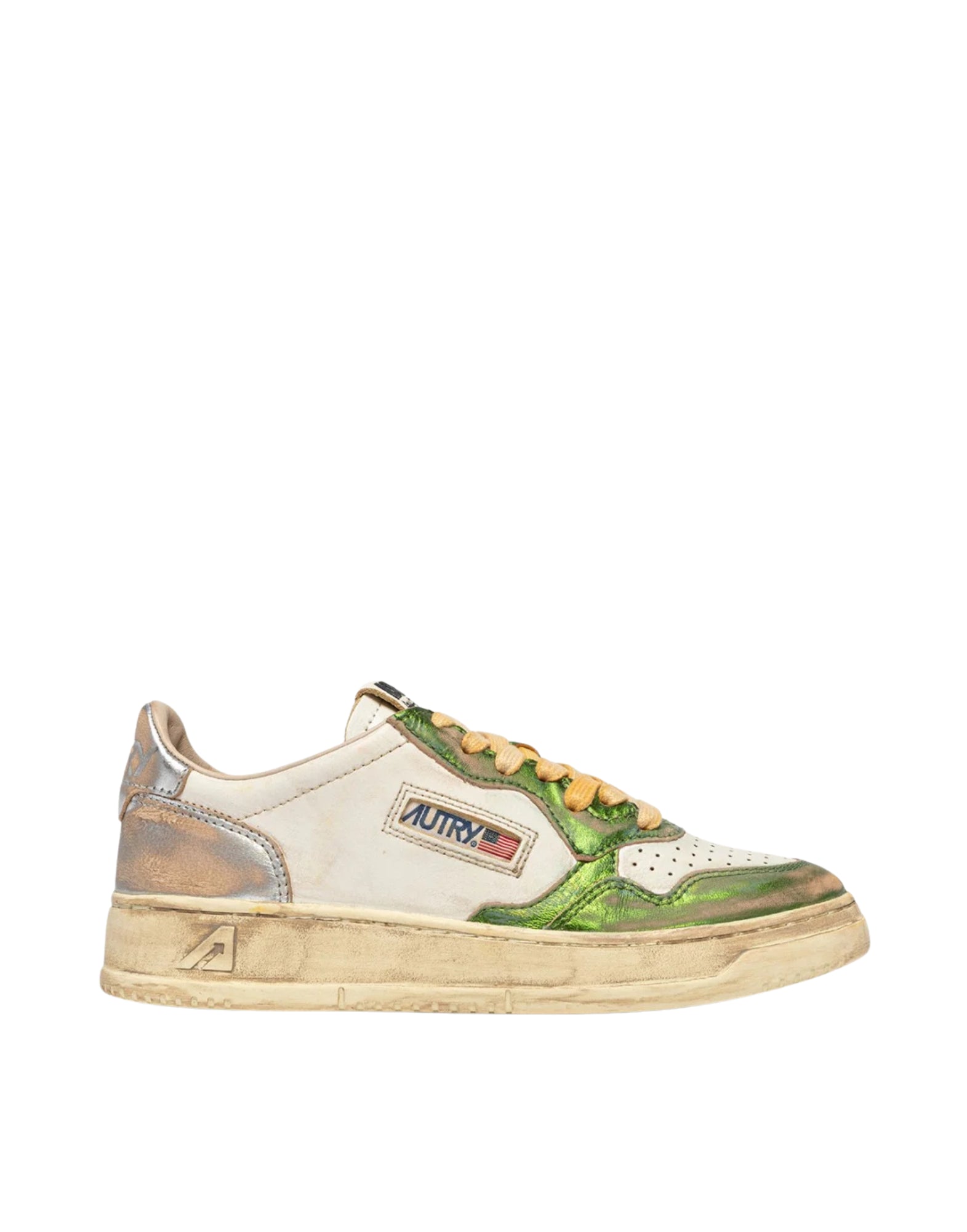 Autry Medalist Low Super Vintage Women’s Sneakers in Gun Leather and Green AVLM MT13 METALLIC/GREEN SUP VINT
