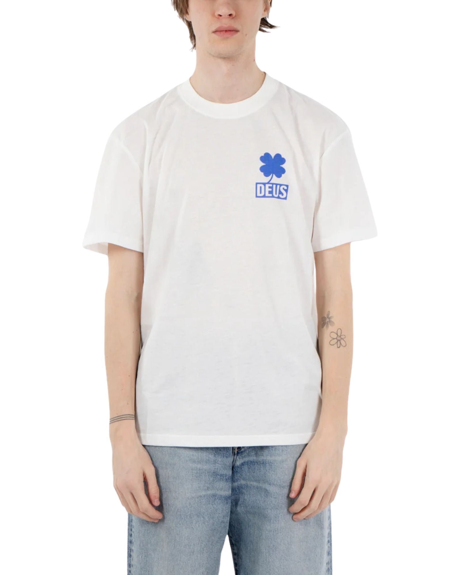 Deus Ex Machina Quad Tee Over Fit T-Shirt with Chest and Back Prints Ribbed Crew Neck White for Men D261MTS559010 VINT. WHITE