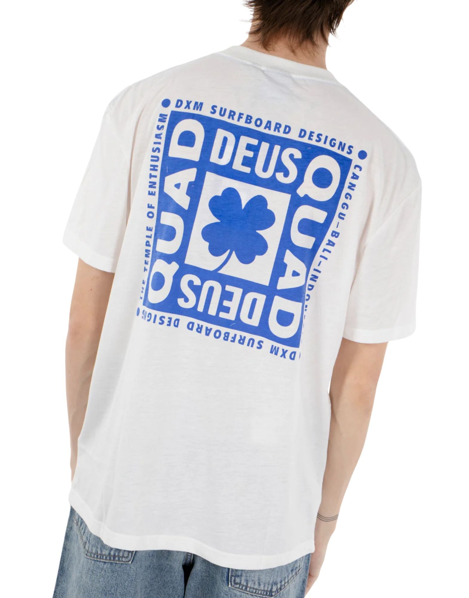 Deus Ex Machina Quad Tee Over Fit T-Shirt with Chest and Back Prints Ribbed Crew Neck White for Men D261MTS559010 VINT. WHITE