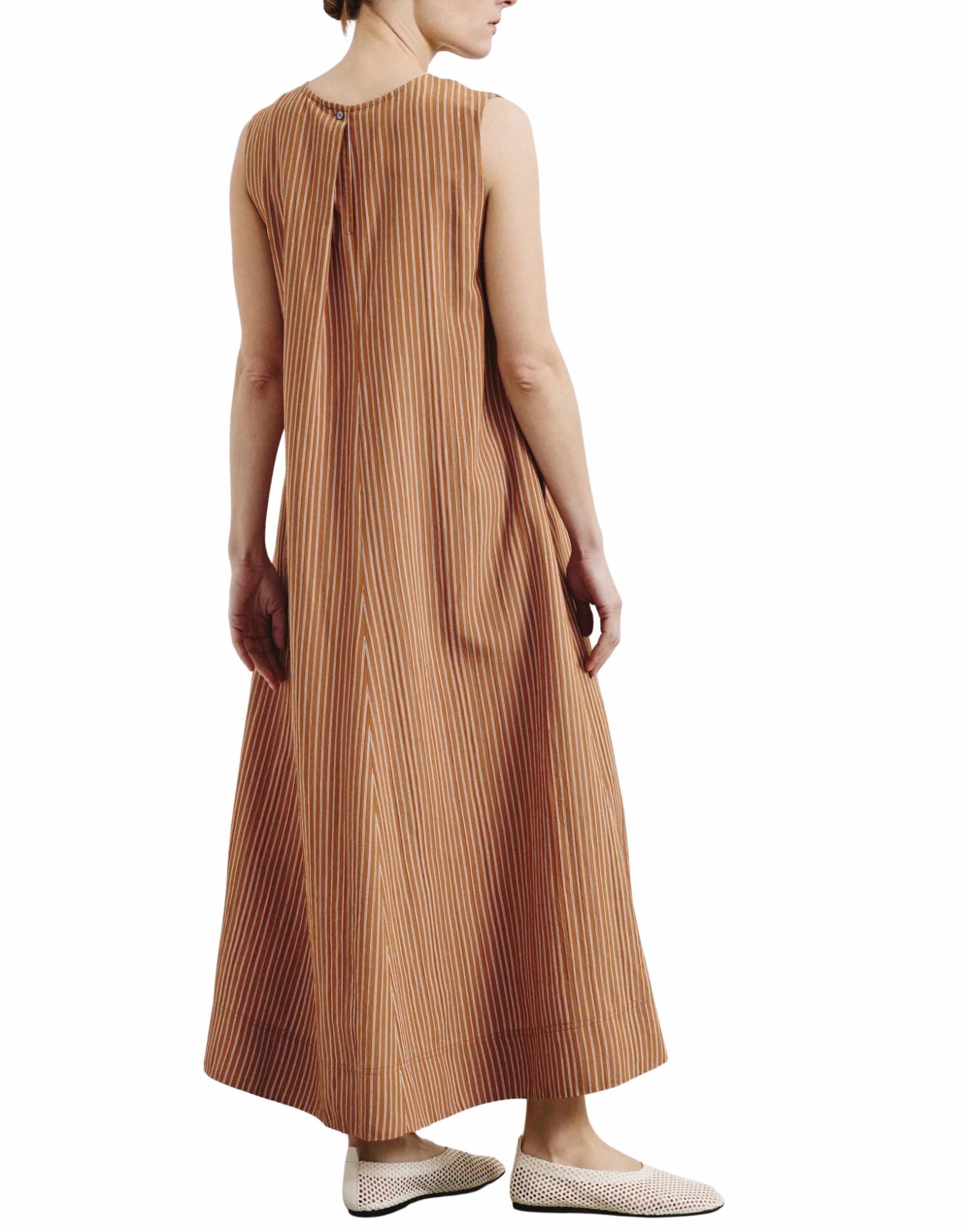 Pomandère long striped technical viscose dress in Apricot for women 261-3319/19028 420