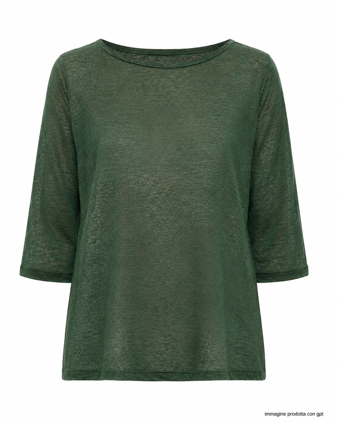 Aragona Top de lino con cuello barco en verde primavera oscuro D3369TP 845 GREEN