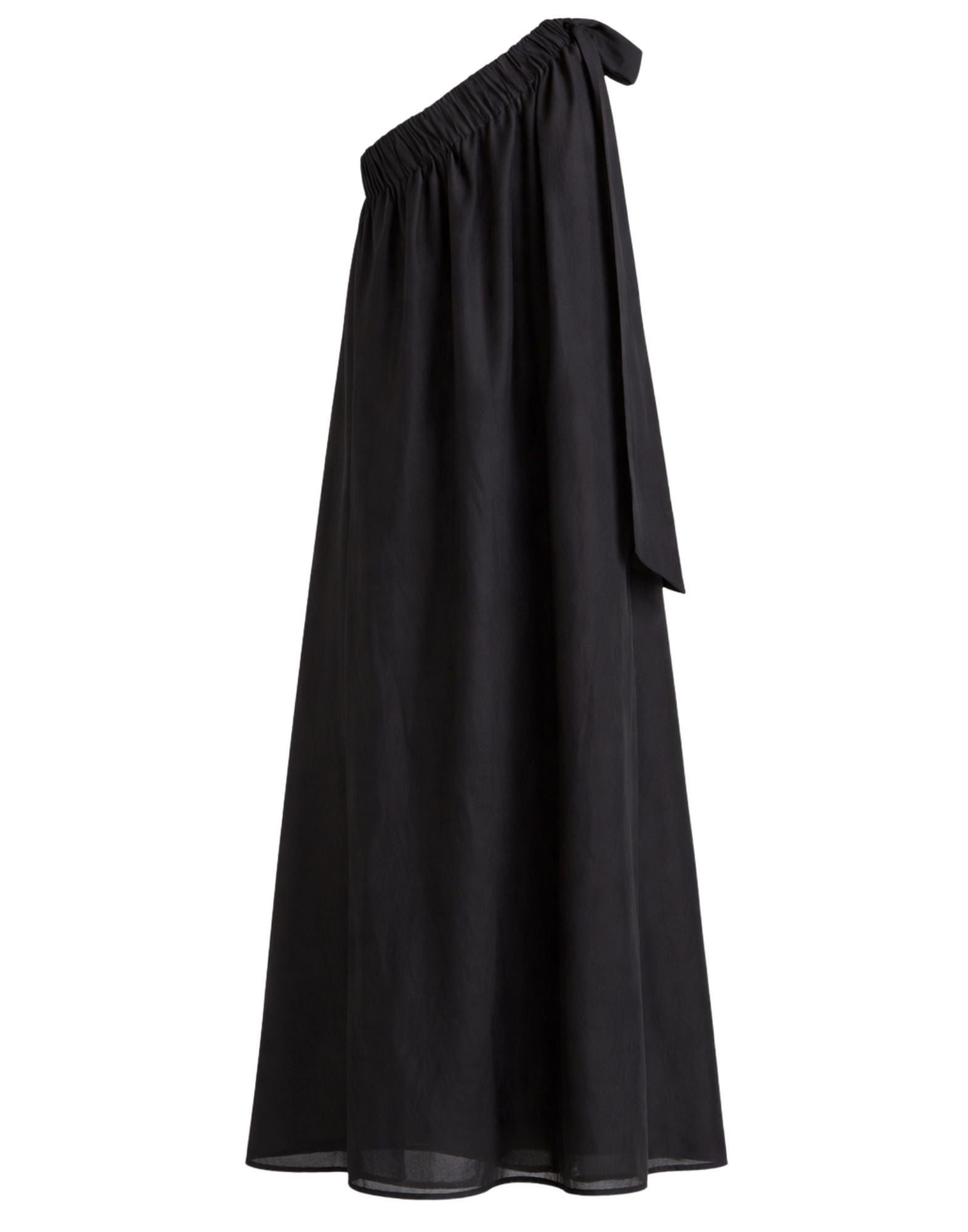 Meimeij Women’s Long One-Shoulder Dress Black with Side Pockets E6/I/M6EF01 100 BLACK