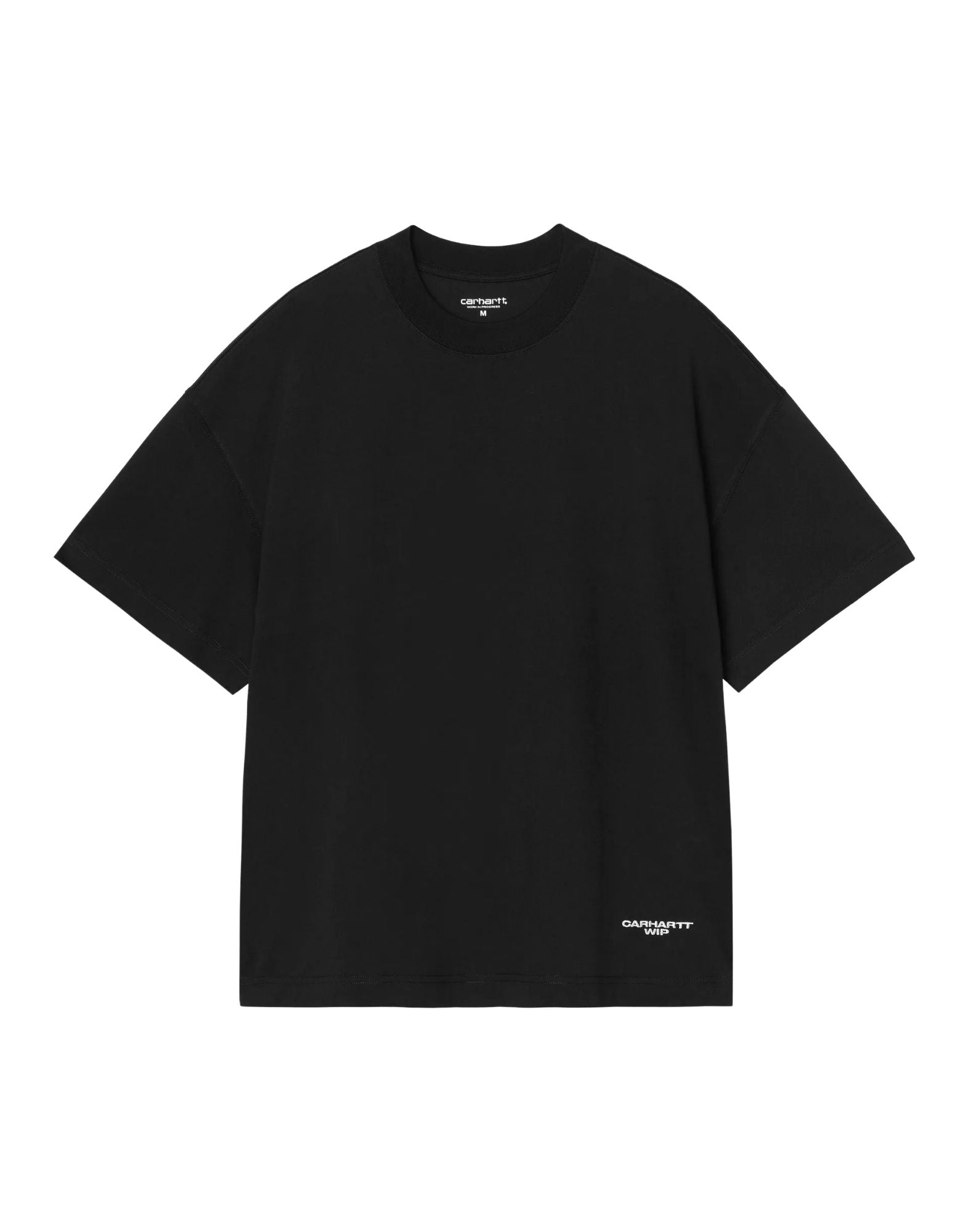Product management screen displaying catalog attributes for a black Carhartt WIP cotton T-shirt with a loose fit and embroidered front logo.