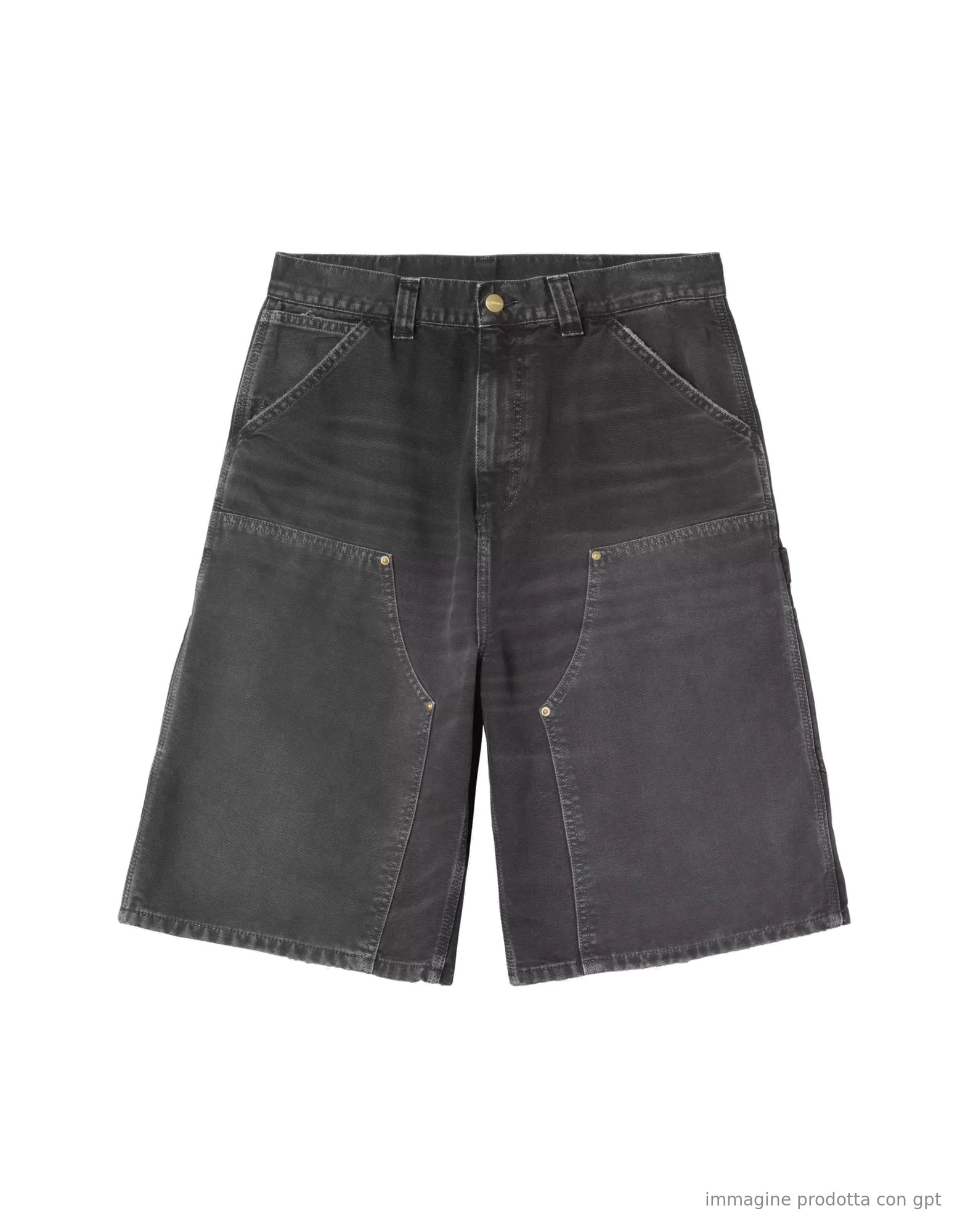 OG Double Knee Short Organic Cotton Dearborn Canvas, Black destroy wash