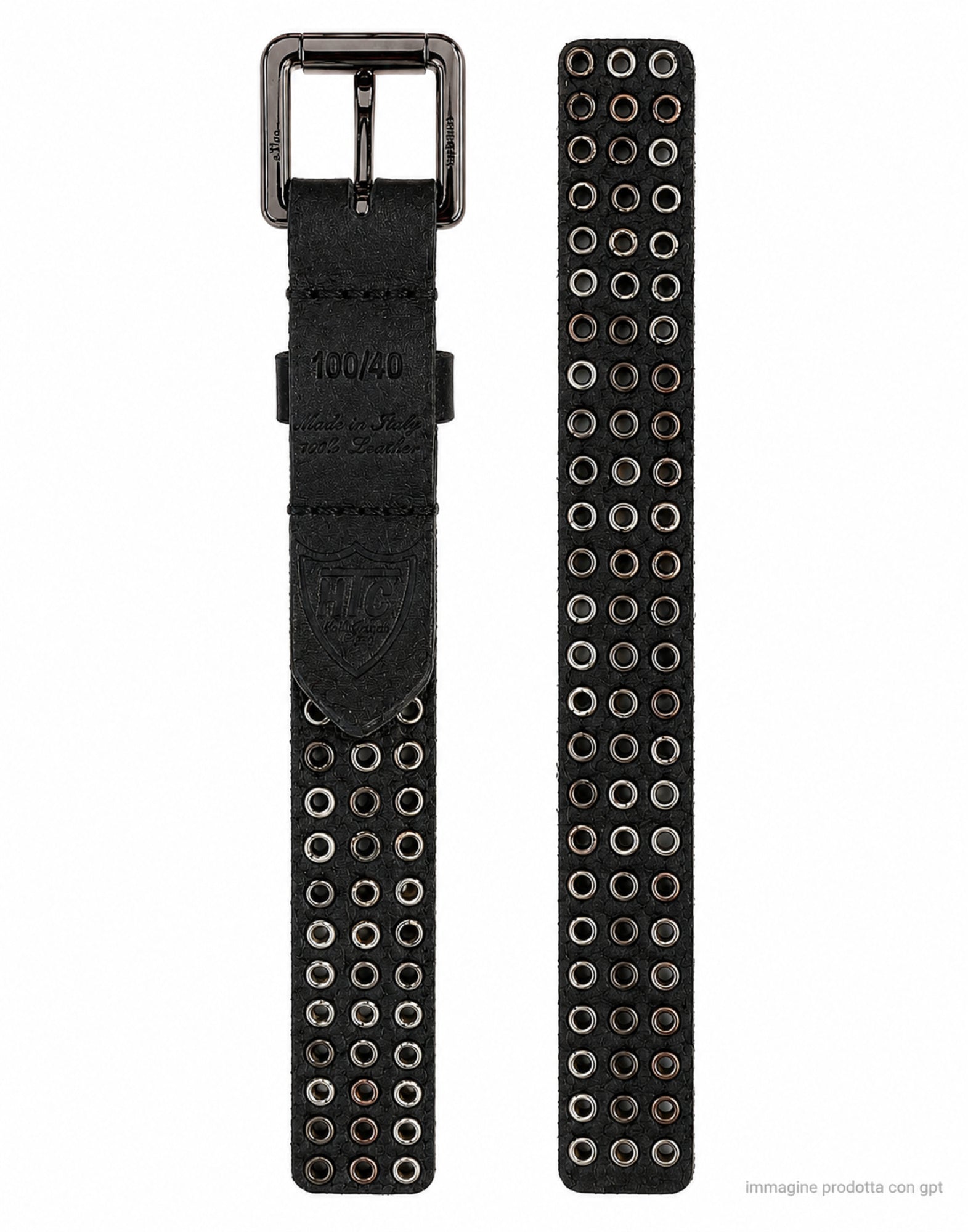 PASEK 3000 STUDS Czarno-ciemna klamra