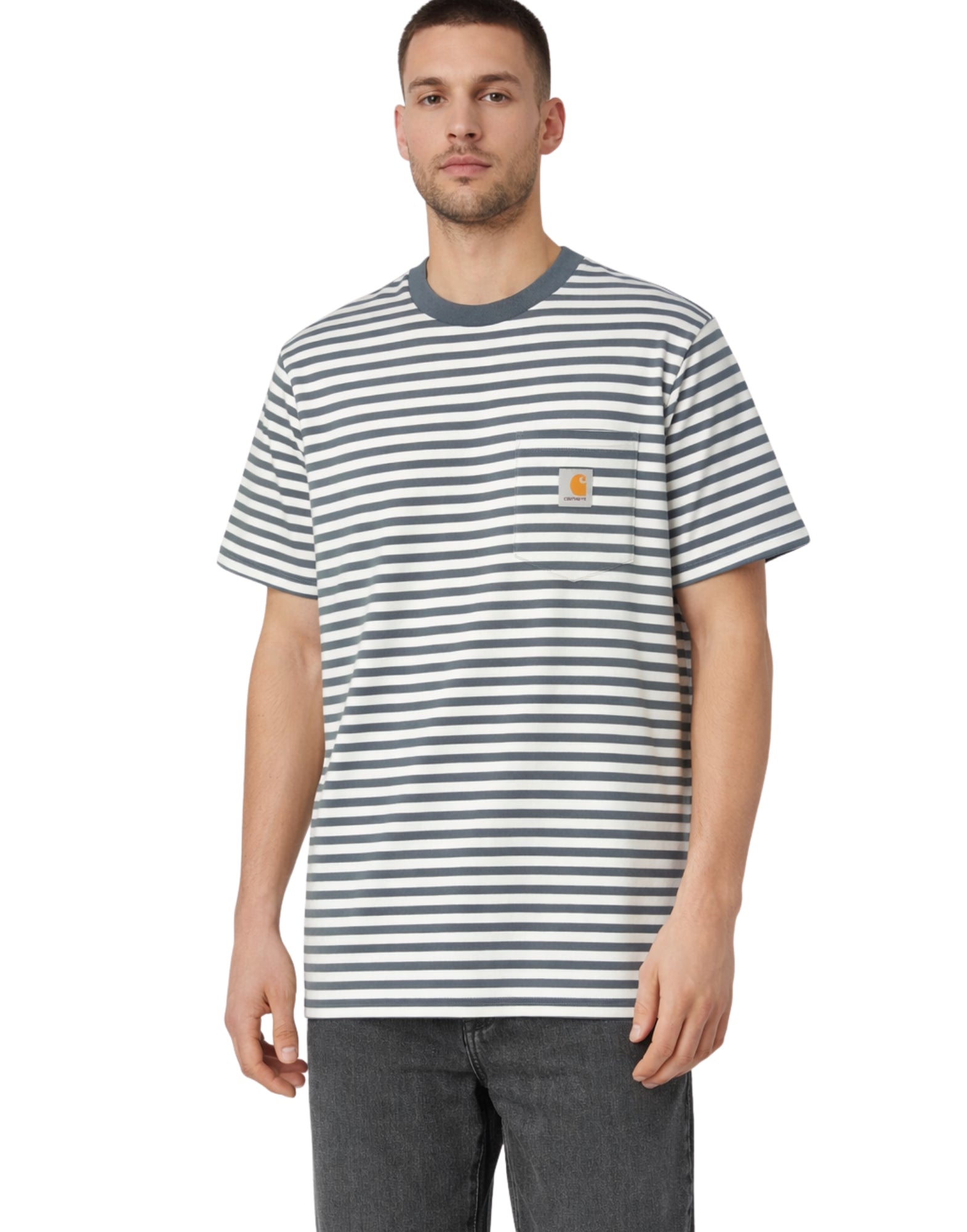 Carhartt WIP S/S Ezra Pocket T-Shirt Ezra Stripe Cozy Blue Men’s I036179 3KWXX