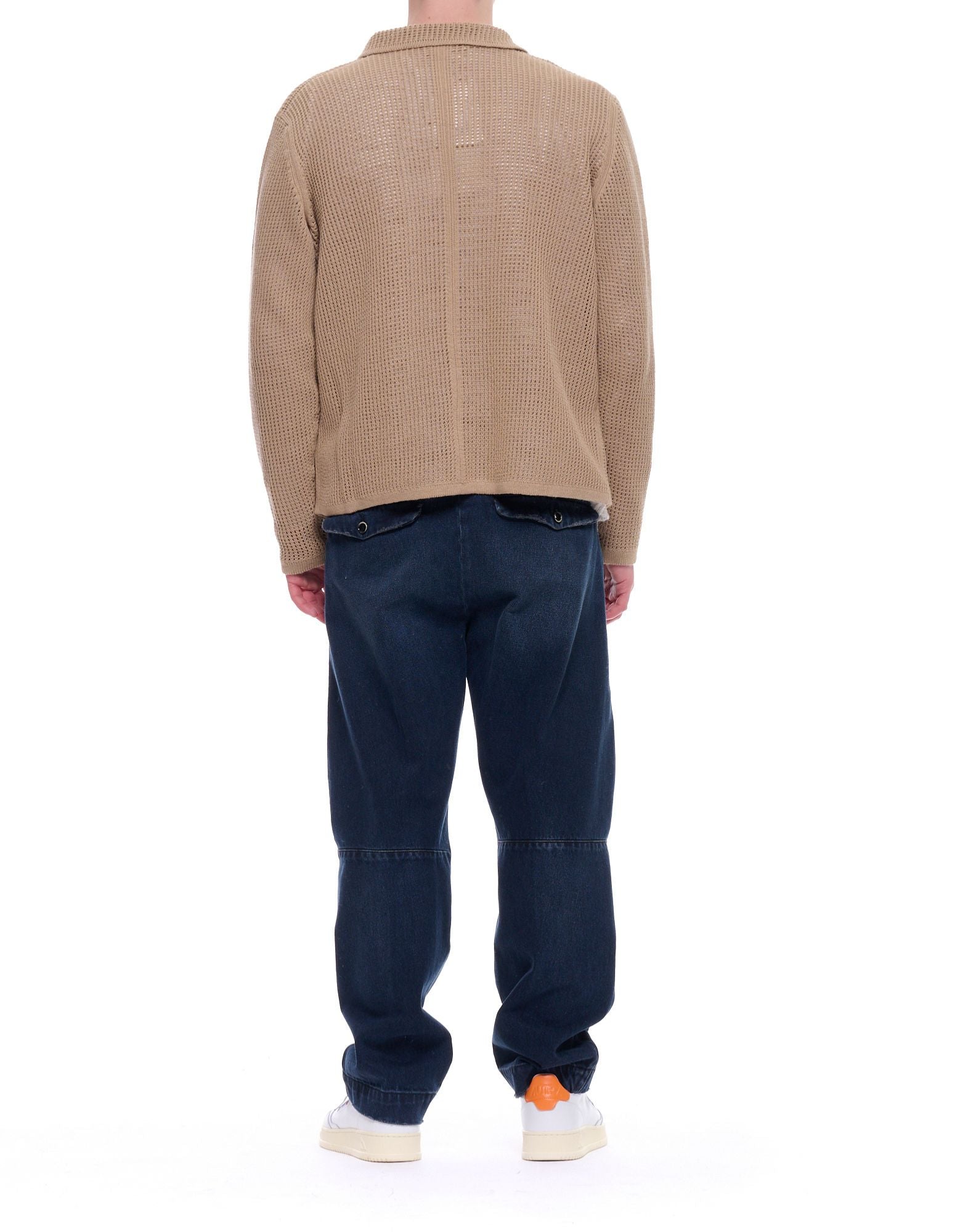 Atomofactory Cárdigan de malla para hombre en acetato de algodón color arena Made in Italy Relaxed Fit PE26AFU19 067 SABBIA