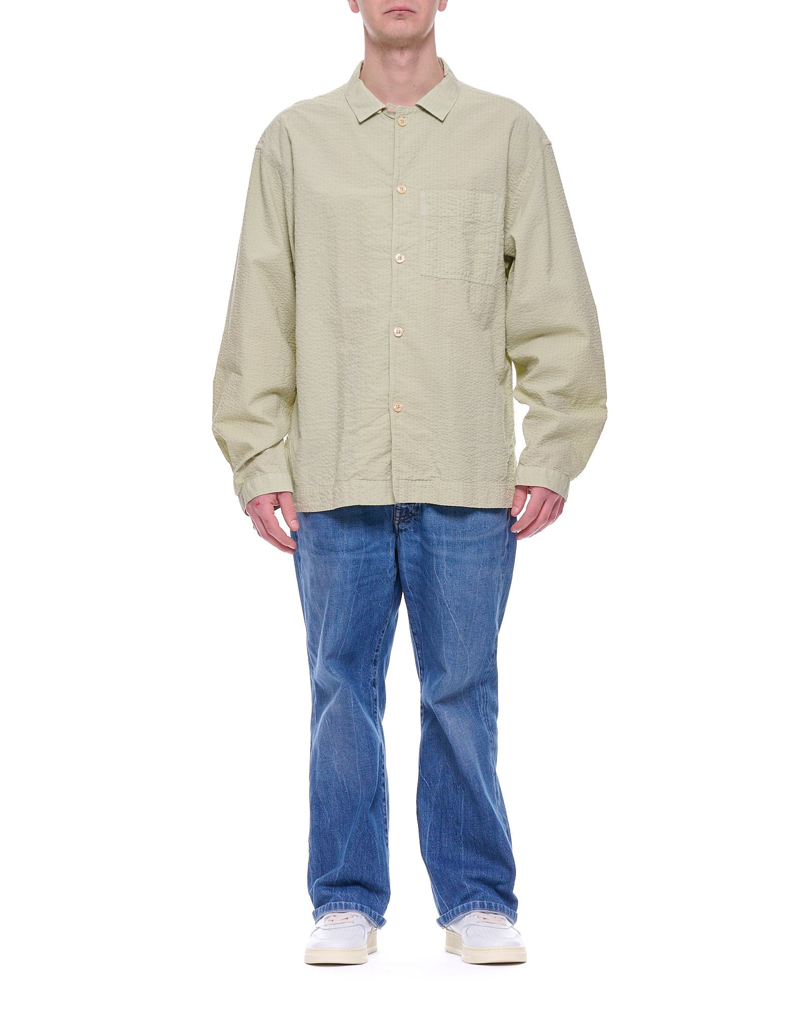 Tintoria Mattei Men’s Textured Cotton Shirt Light Green RKS THZ AT5