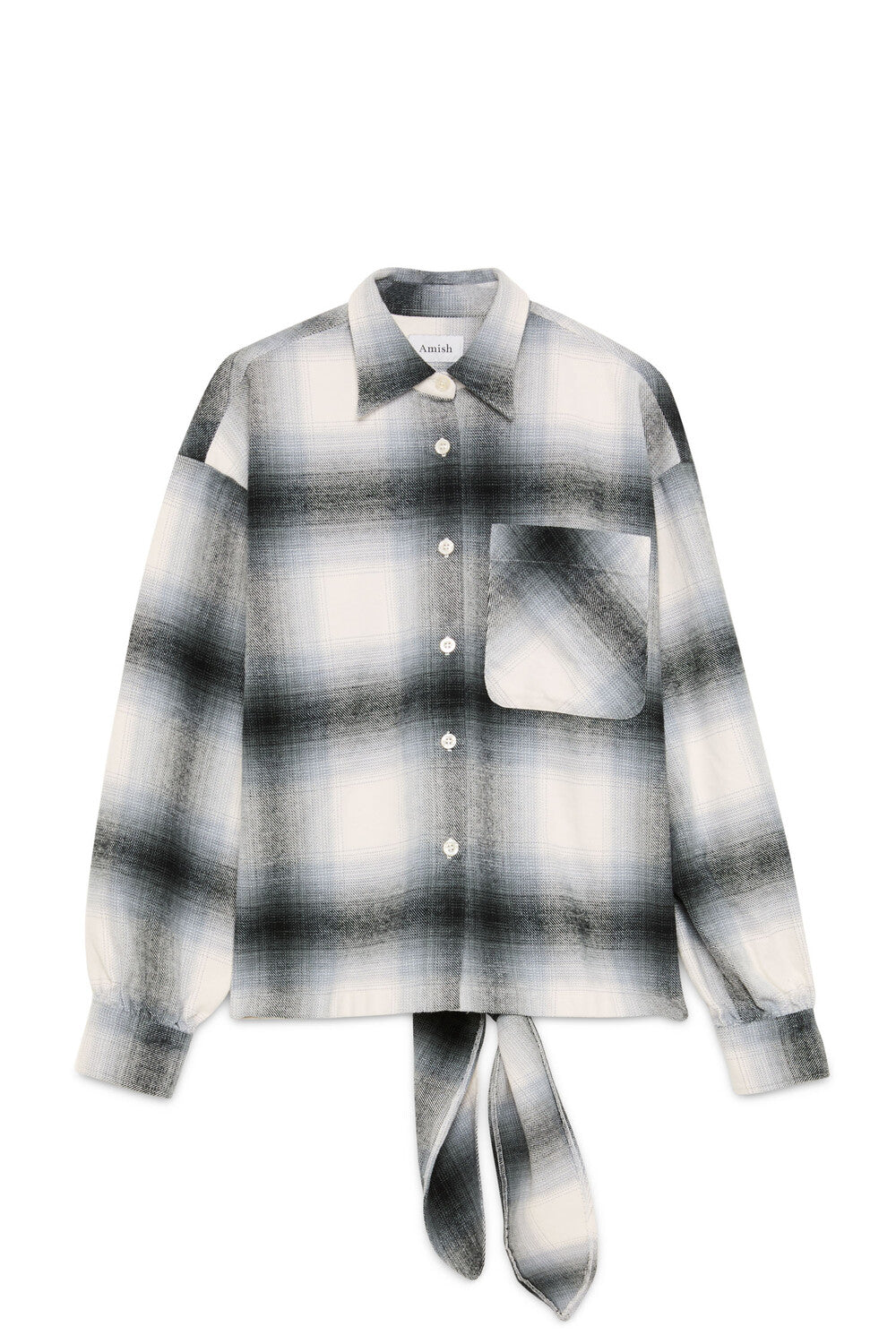 Shirt woman AMD168CN380124 C0533 SHIRT APRON PATCHWOMAN AMISH CHECK WASHED GREY/BLACK Amish