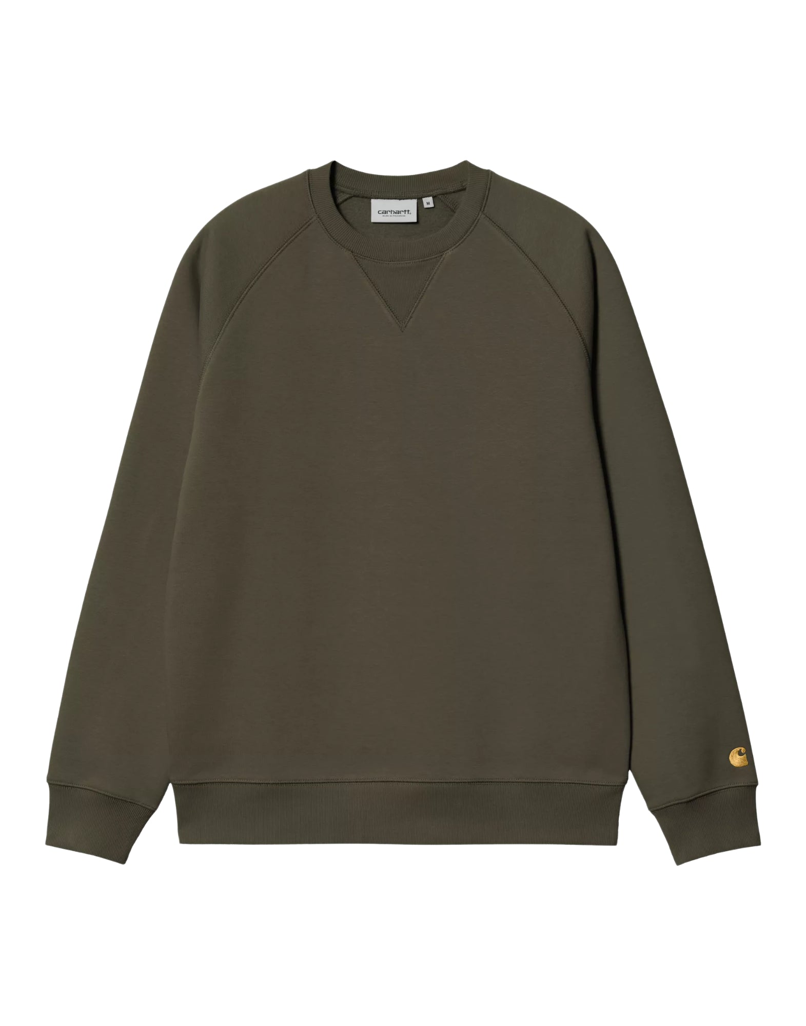 Carhartt WIP Chase 运动衫 – 男式拉绒抓绒圆领，橄榄色/金色 I033660 3CBXX 橄榄色 - 金色 CHASE 运动衫