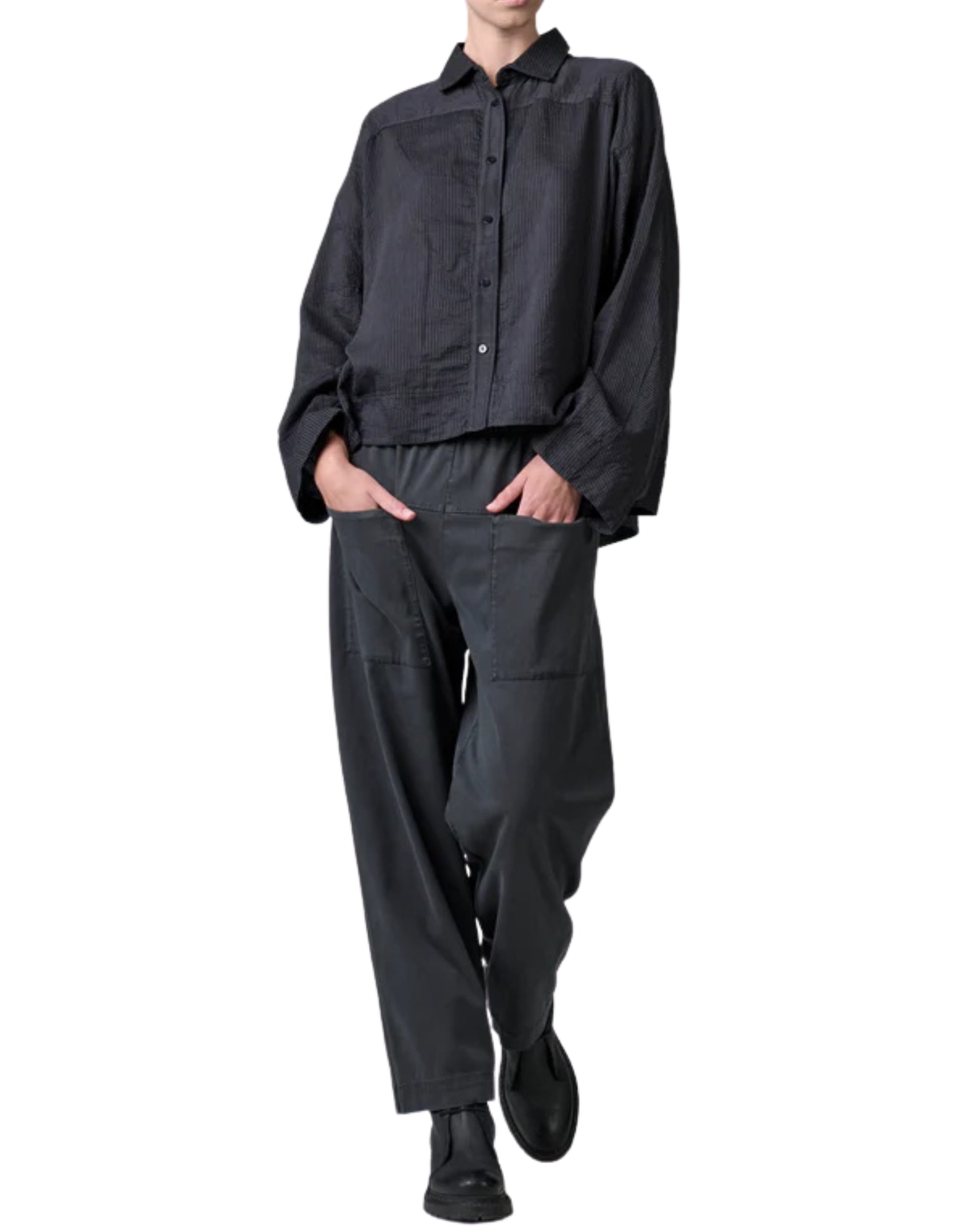 Transit Women’s Oversize Shirt in Cotton Linen Stripe Anthracite Made in Italy CFDTRBE140 ANTHRACITE