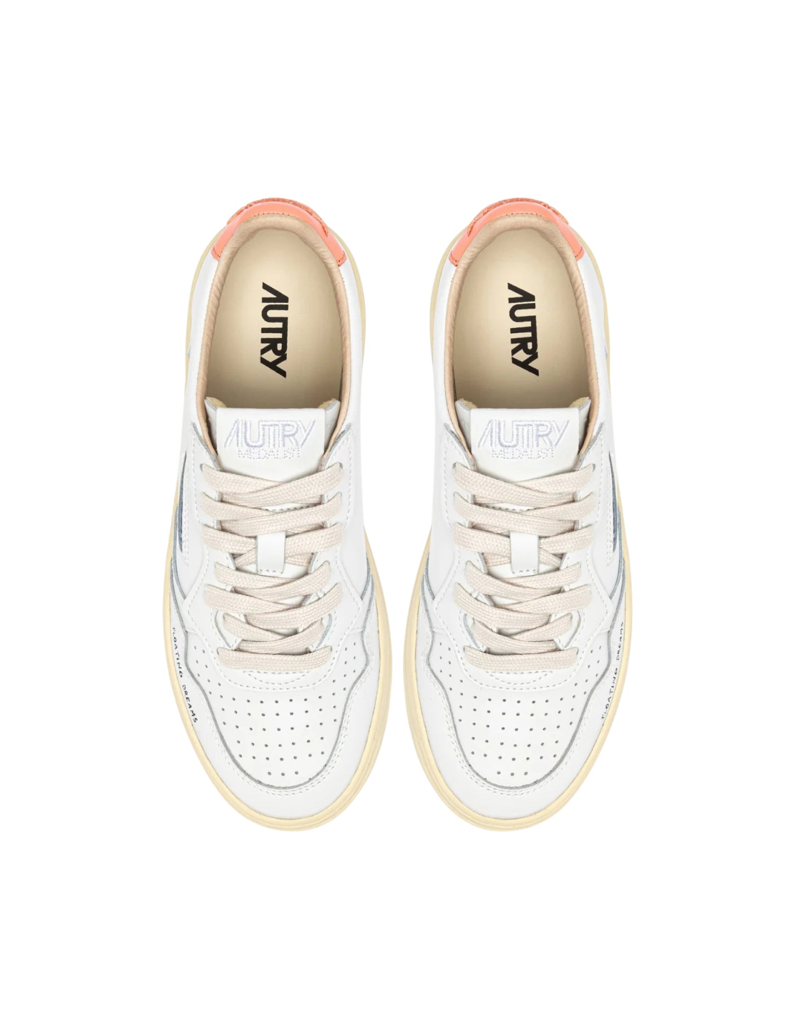 Autry Medalist Low Women’s Sneakers in White Leather and Peach Pink AULW DL03 WHT/PEACHP MEDALIST