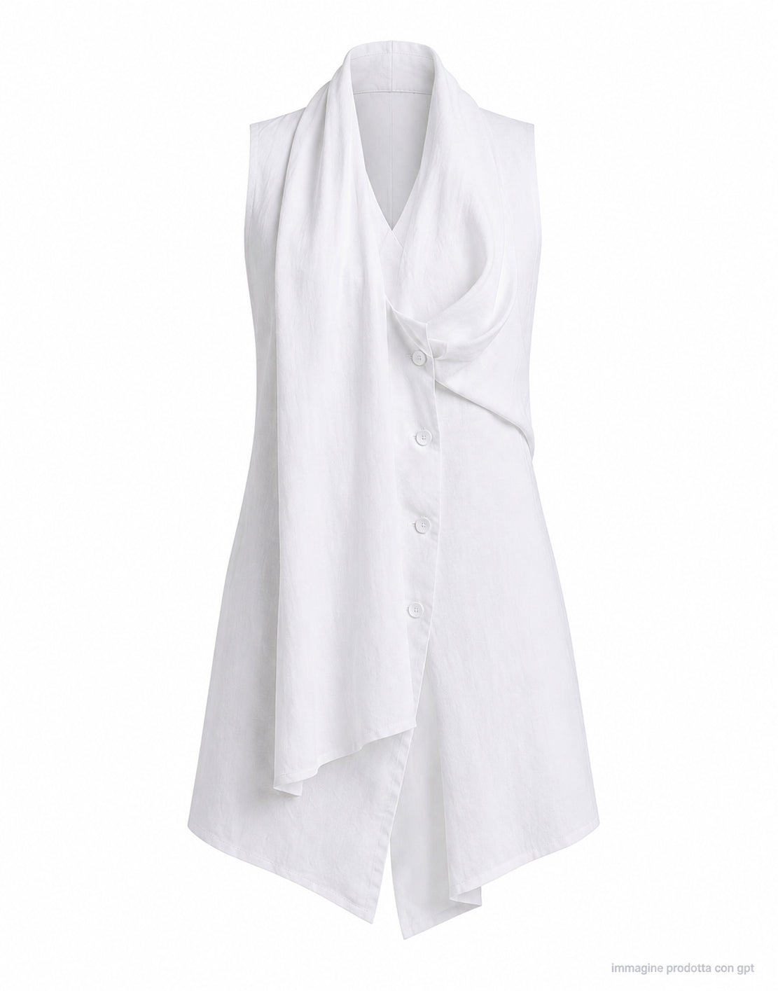 Chaleco asimétrico Meimeij con tirantes traseros en mezcla de lino y viscosa blanco roto E6/I/M6EI03V 791 OFFWHITE