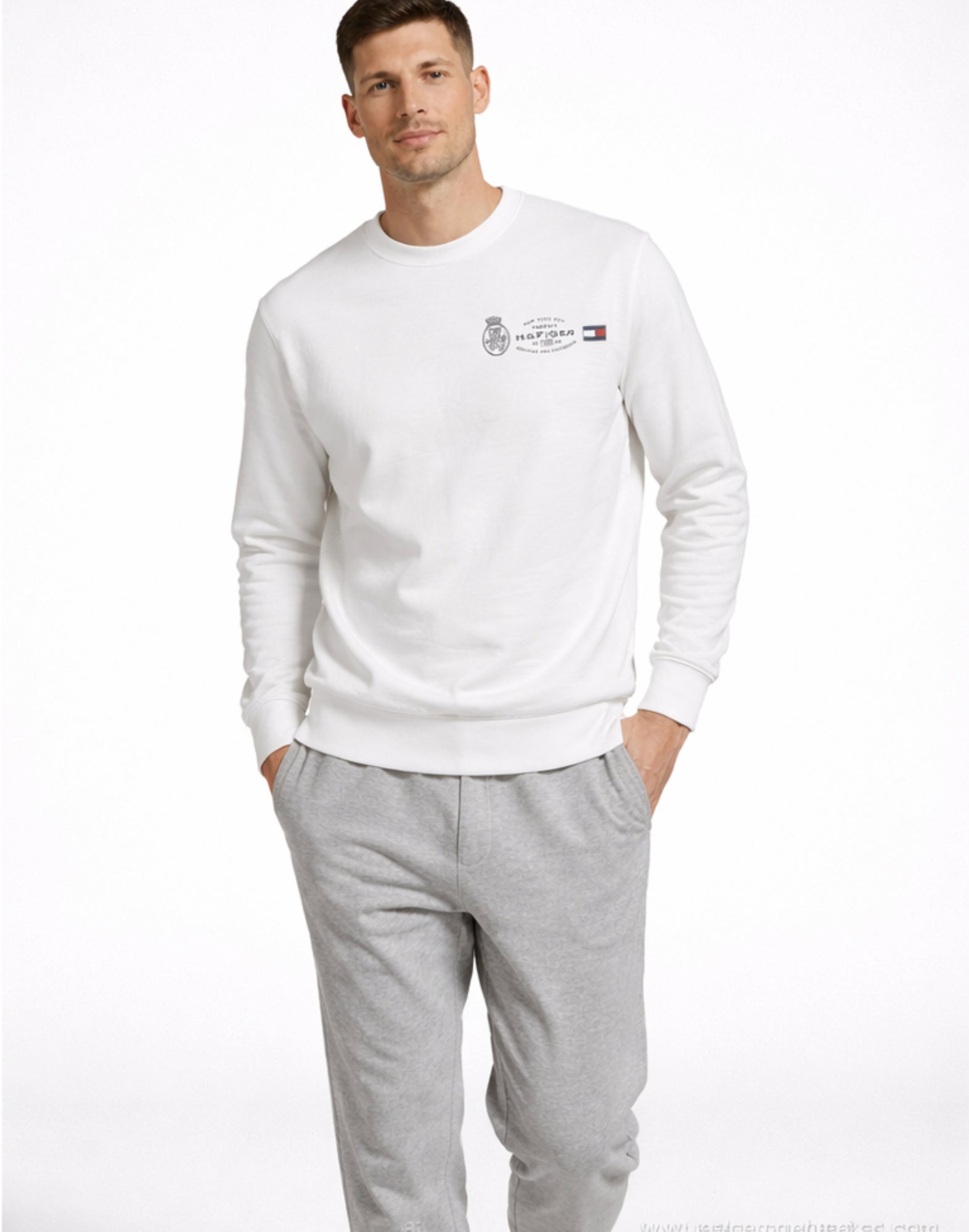 40863 YBR WHITE SWEATER OUTLINE CREW NECK - Maglieria - TOMMY HILFIGER
