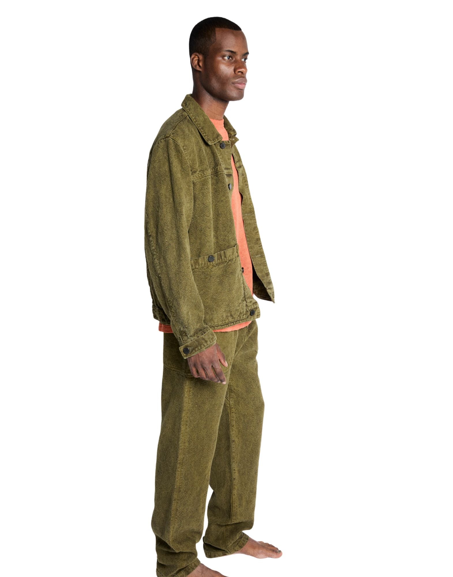 Origin of Line Ranch Pant Green de lona de cáñamo teñida en prenda – pantalón holgado para trabajo hecho en Italia S26303 015 GREEN RANCH PANT