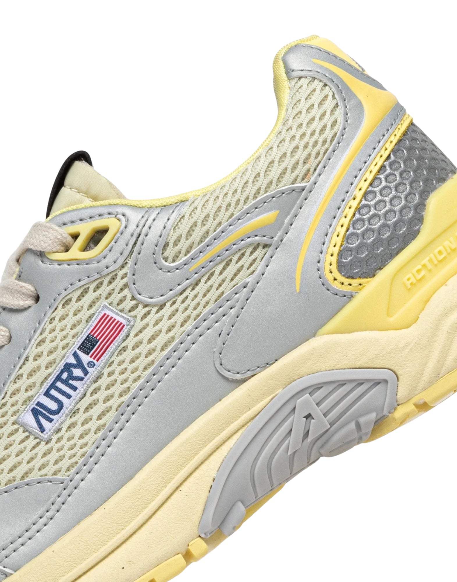 Autry Hyperway Women’s Sneakers in Synthetic Leather and Mesh Silver Asparagus Lemon Meringue HYLM MV06 SILV/LEMON HYPERWAY