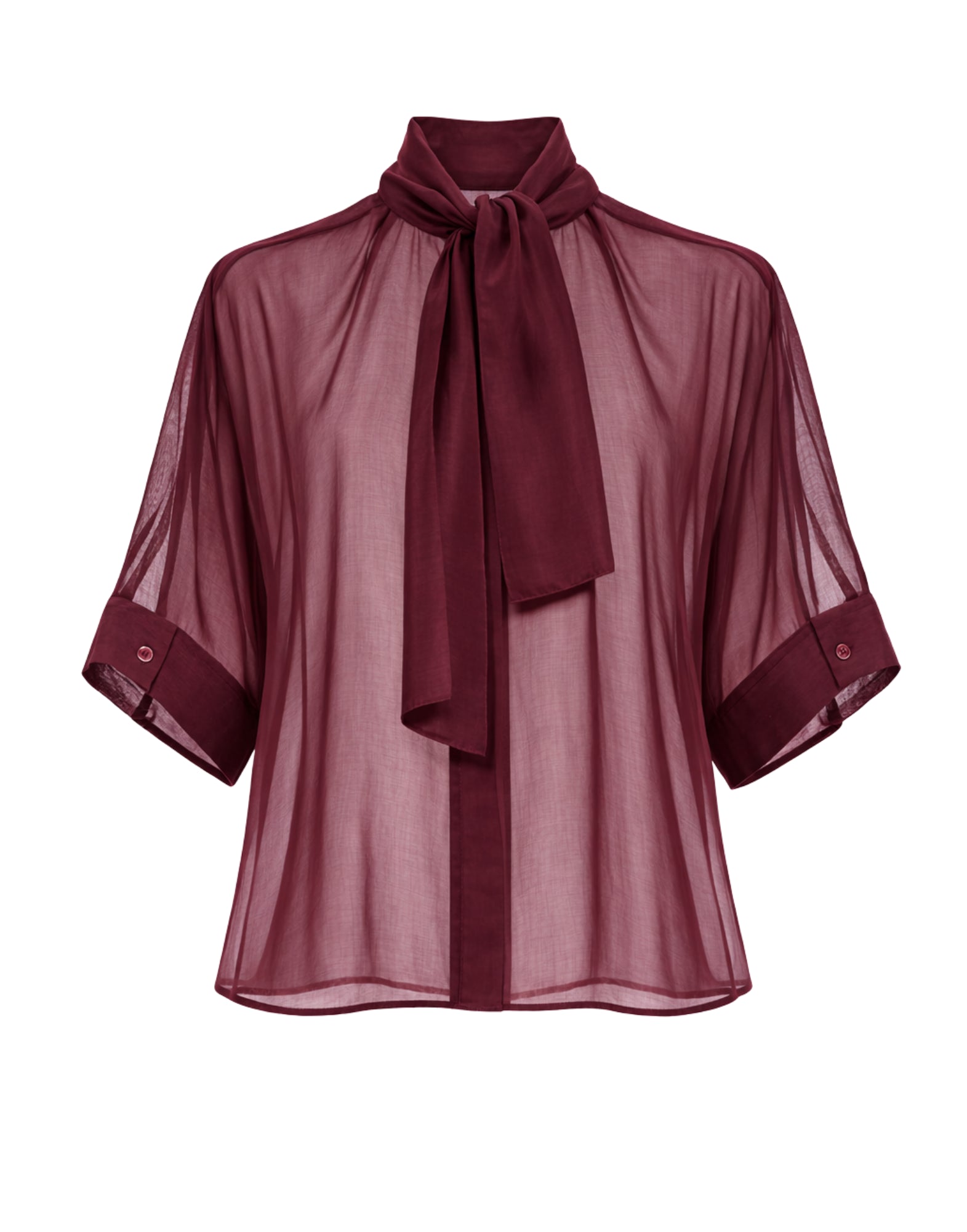 Meimeij Women’s Sangria Soft Shirt in Lyocell Blend, Tie Neck, Relaxed Fit E6/I/M6EF21 881 SANGRIA