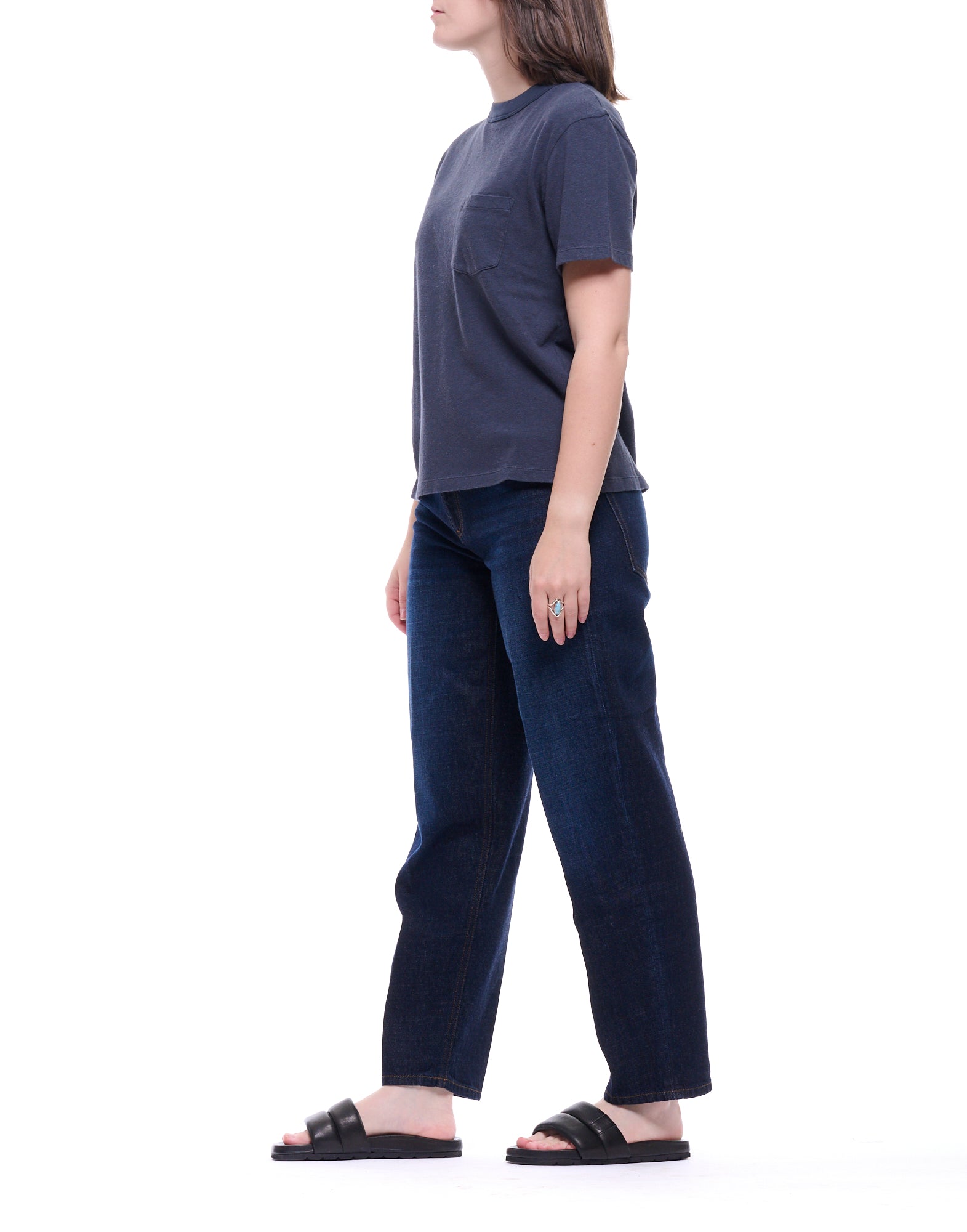 Mangez de la poussière 673 pour femmes Basic Short T-shirt à manches en bleu indien W-J-088-CHT543 BLEU INDIA