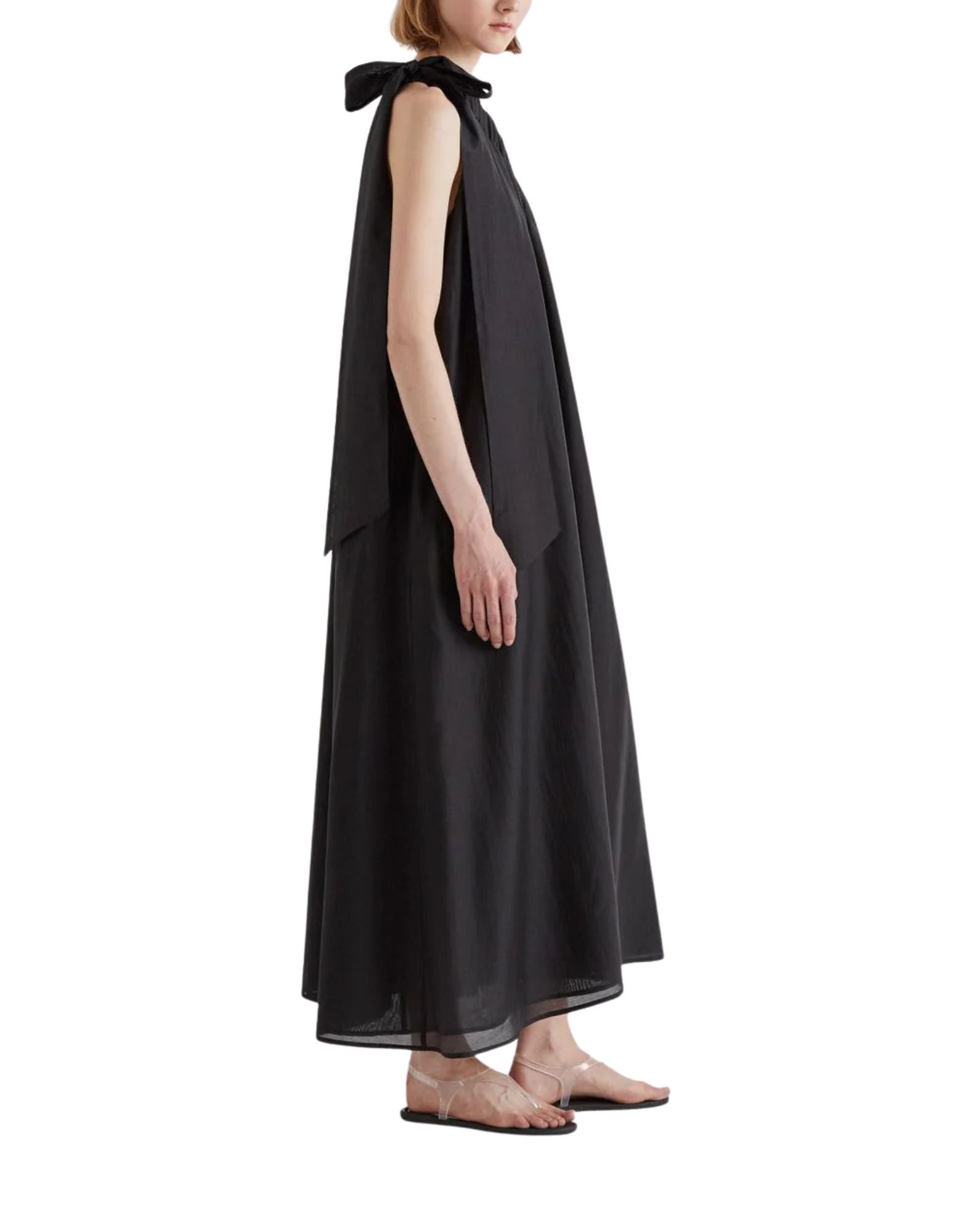 Meimeij Women’s Long One-Shoulder Dress Black with Side Pockets E6/I/M6EF01 100 BLACK