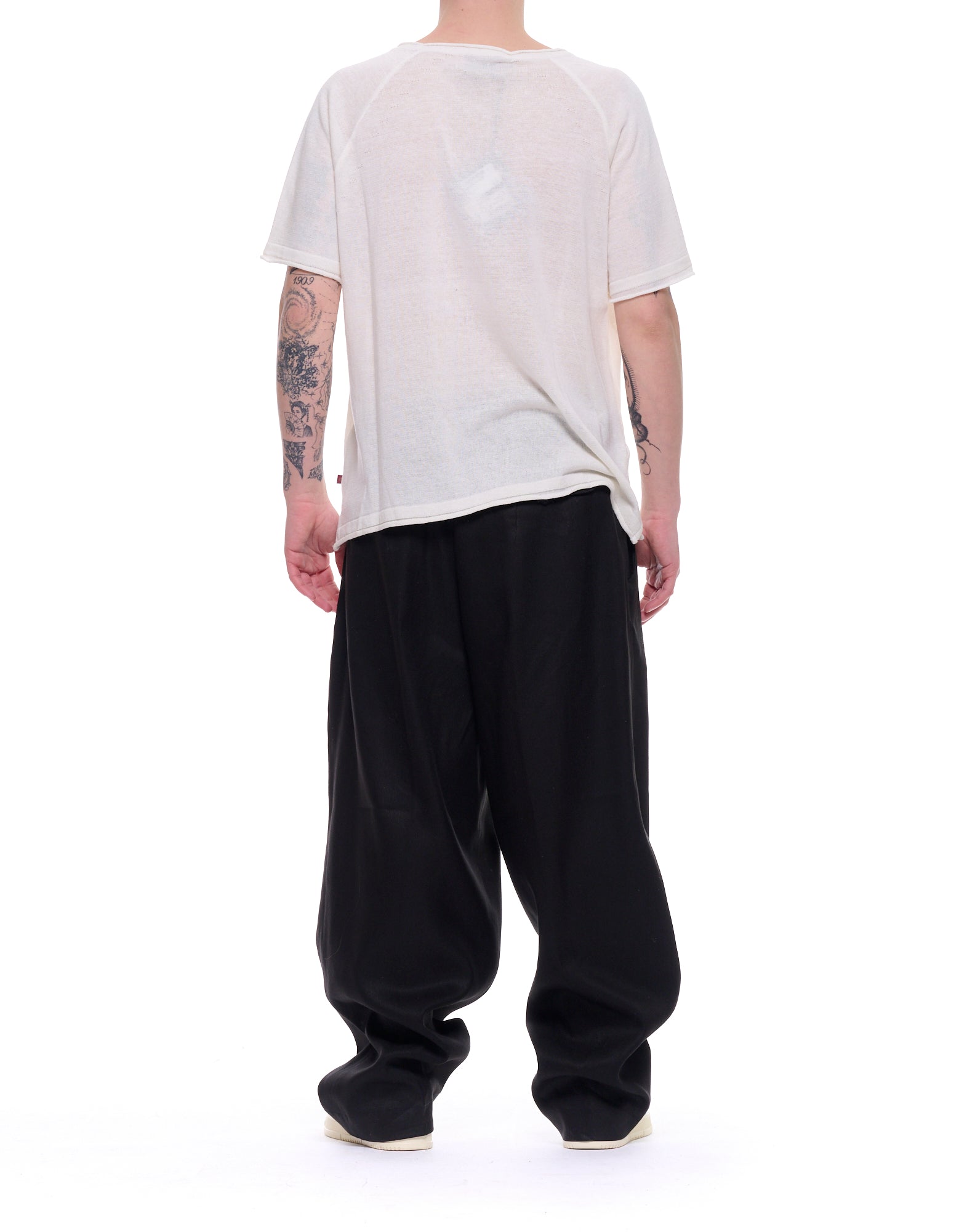 Tela Cruda Algodón Hombre Short Camiseta con Mangas en Blanco Crudo TNMC0006 1003 BLANCO