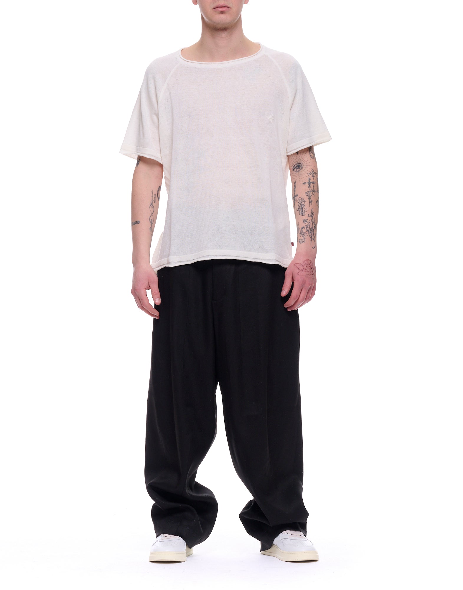 Tela Cruda Algodón Hombre Short Camiseta con Mangas en Blanco Crudo TNMC0006 1003 BLANCO