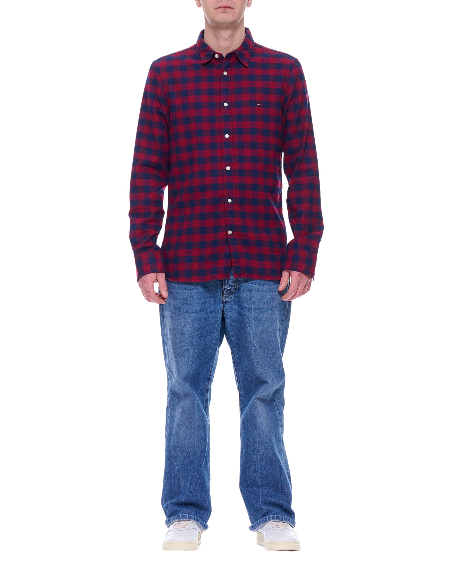 Tommy Hilfiger herr skuggruta skjorta i borstad bomull Normal passform Röd Blå MW0MW36860 0QJ BRUSHED SHIRT
