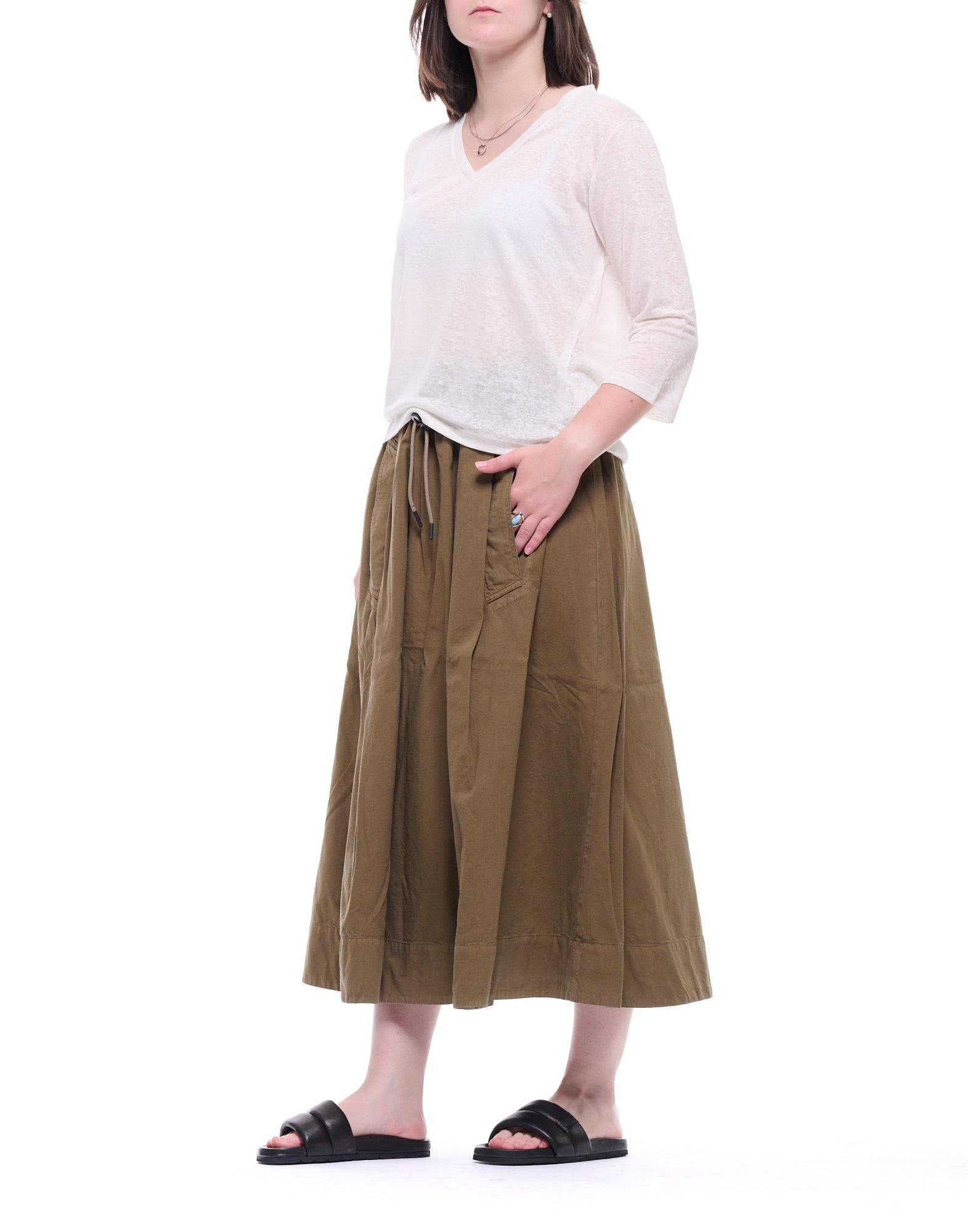 Eat Dust 673 Wide Pleated Midi Skirt in Canteen Green W-F-001-CLN-730 CANTEEN GREEN