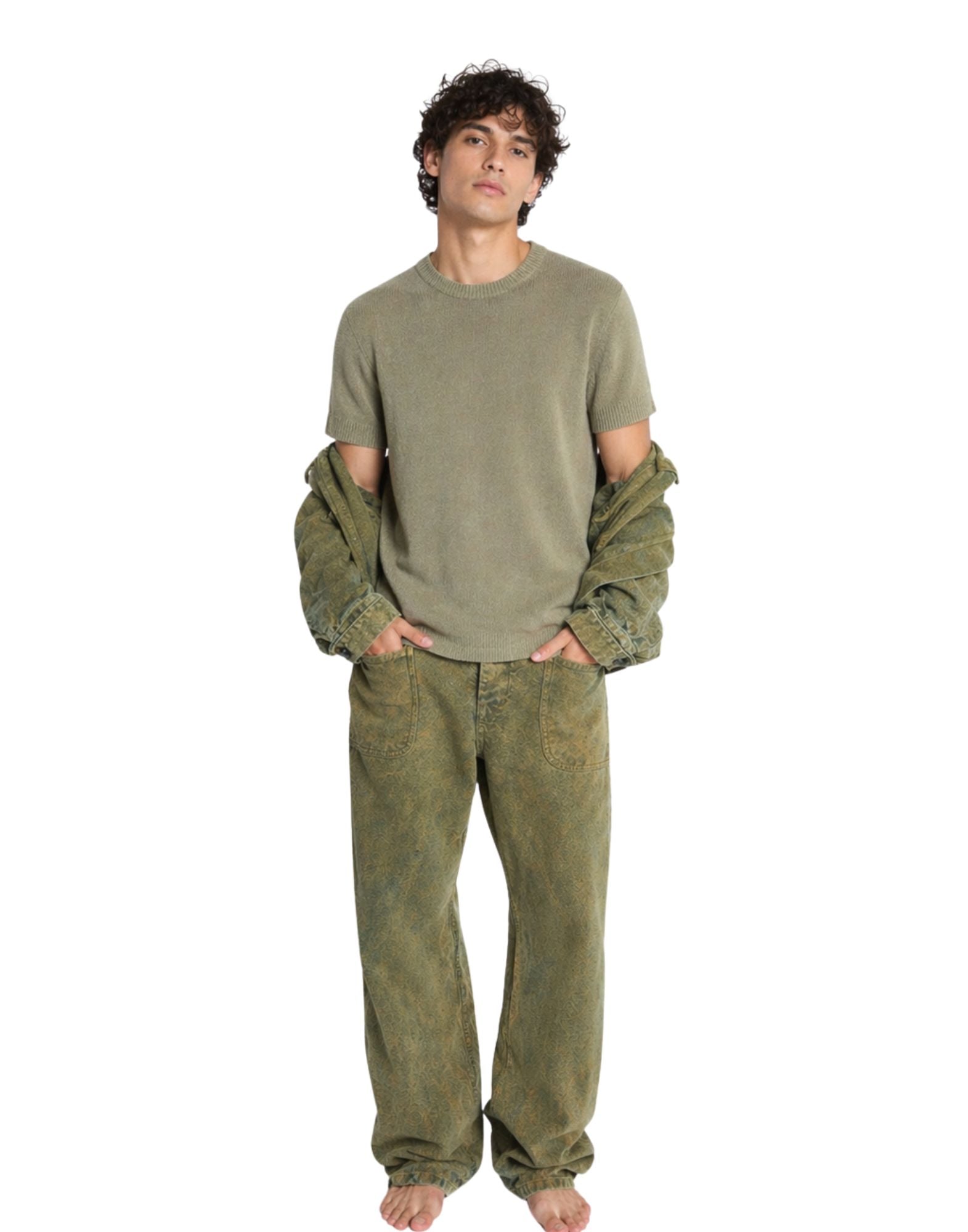 Origin of Line T-Shirt en chanvre olive teint en pièce fabriqué en Italie S26V02 05 OLIVE T-SHIRT MC