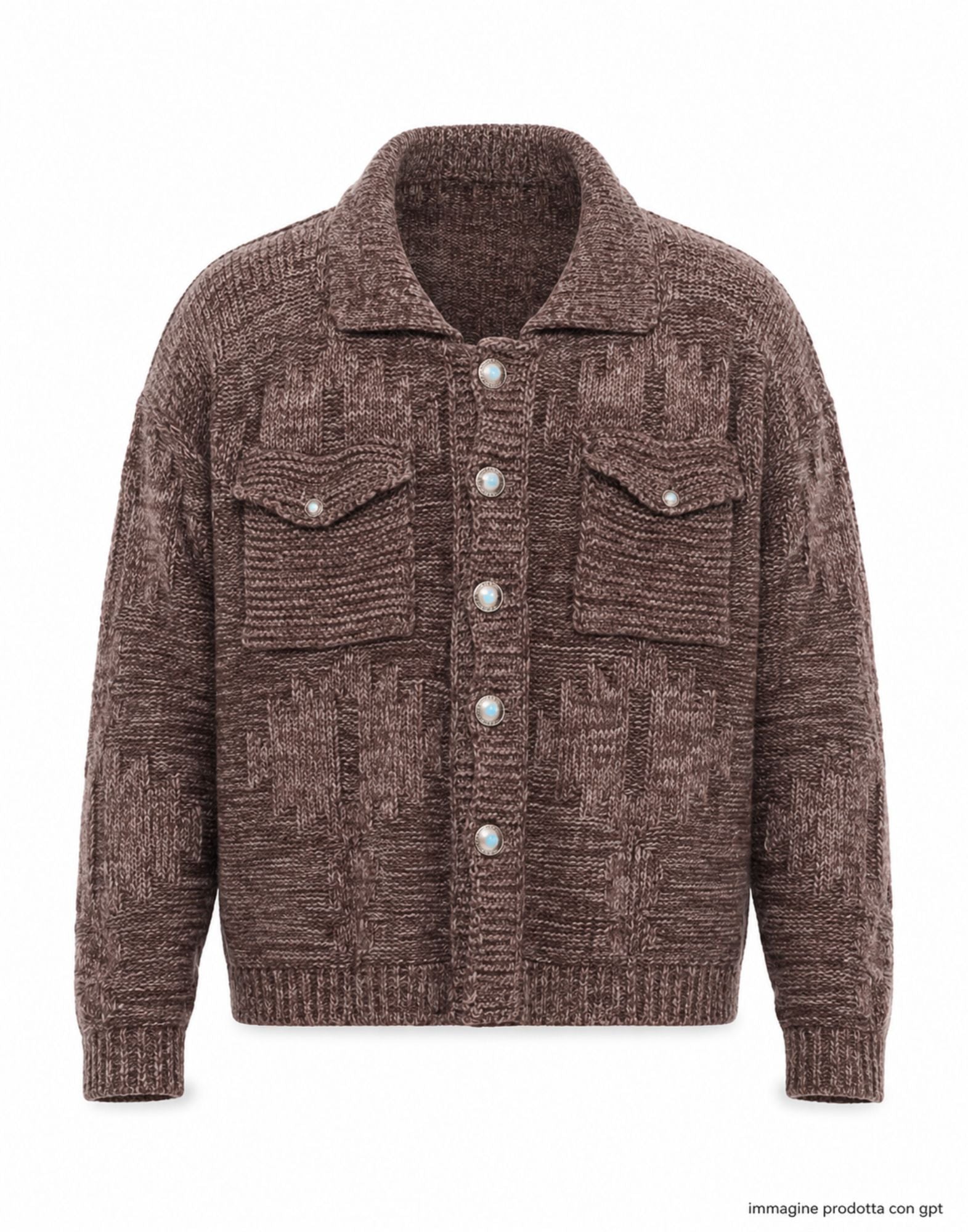 Telacruda Bark Knit Overshirt Men’s Brown Melange Wide Cropped Western Style with Navajo Buttons TNML0011 2021 BARK