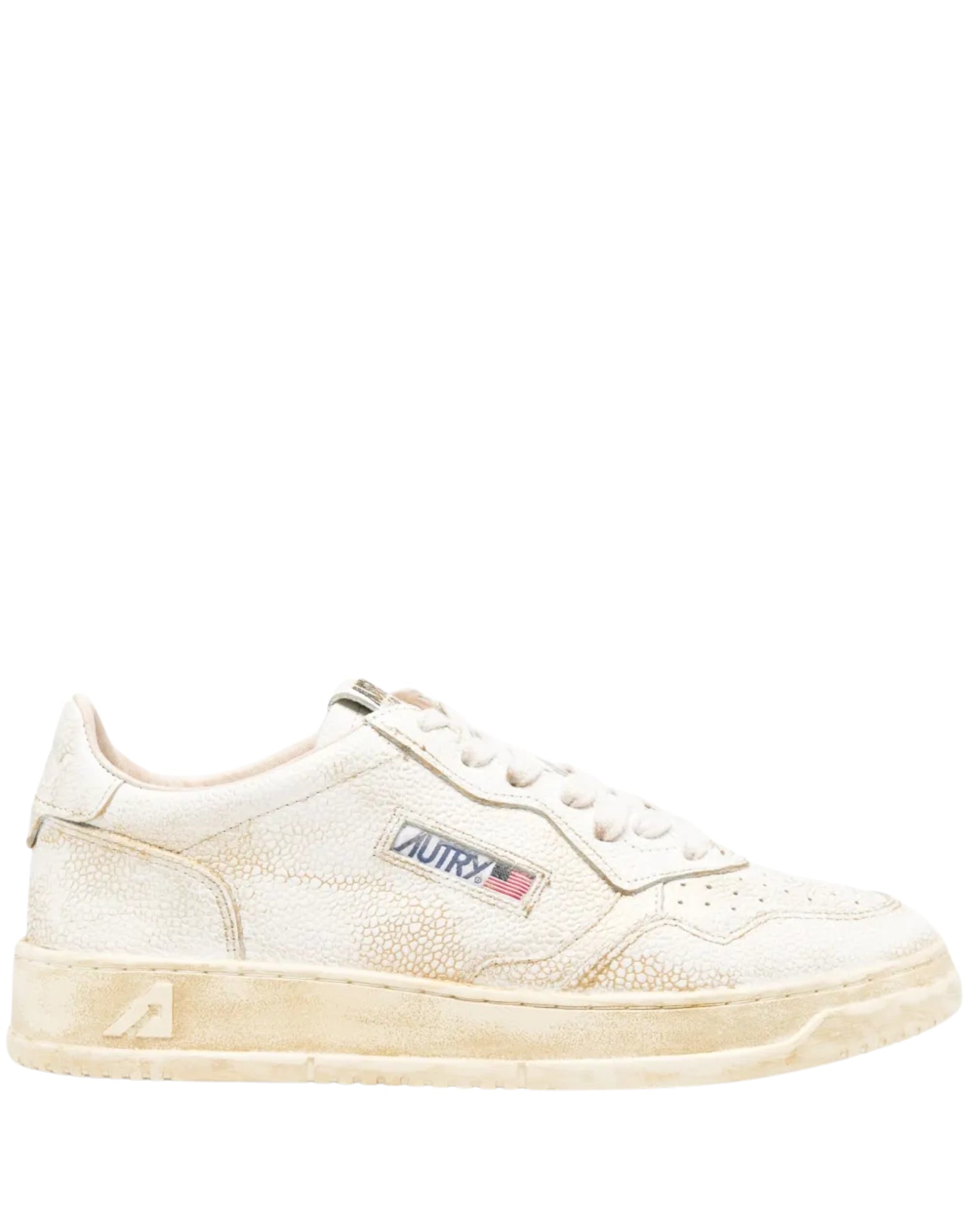 Autry Super Vintage Low Men’s Sneakers in White Leather with Platinum Details AVLM SV07 SUPVINT LEAT/WHITE  LOW