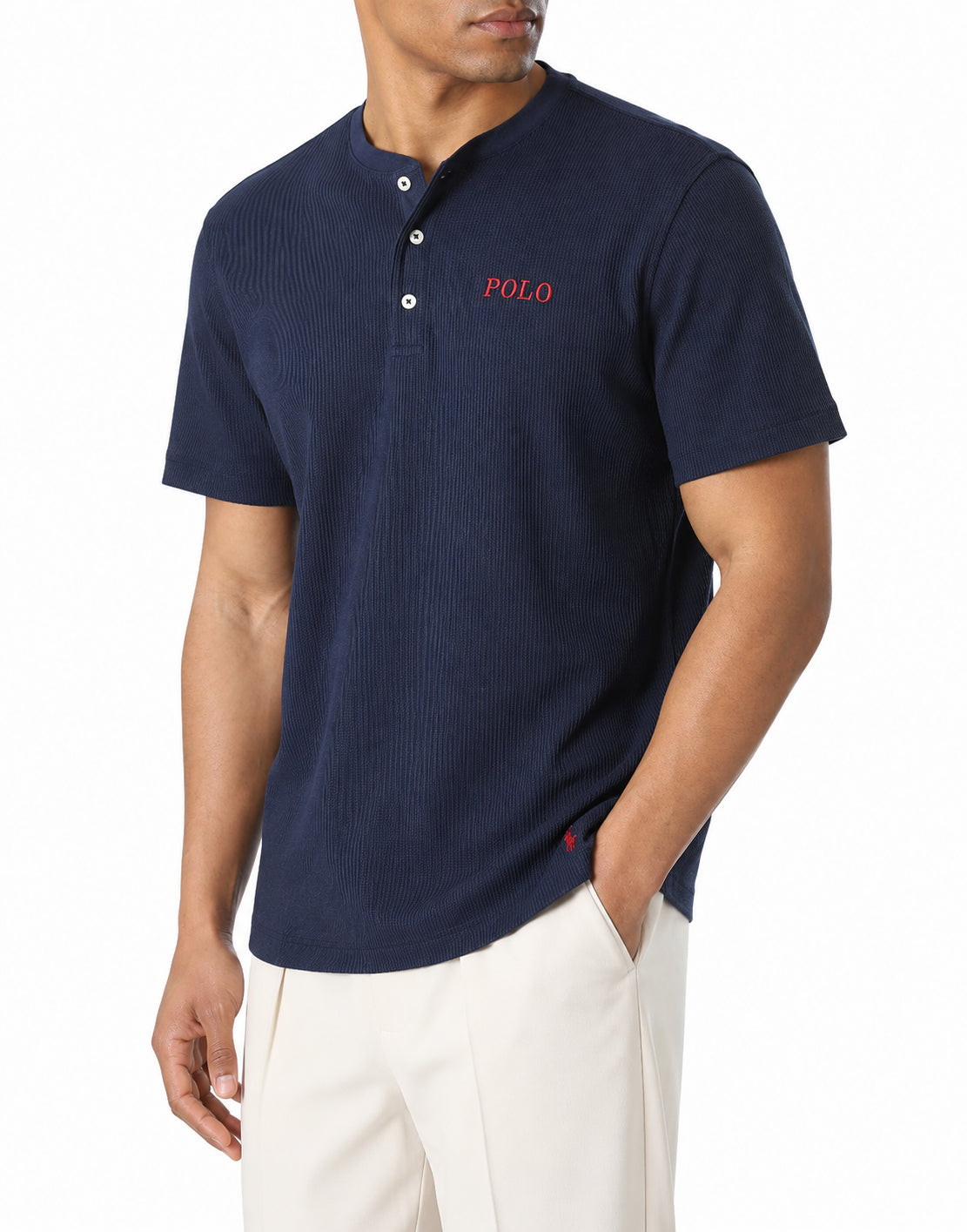 Maglietta Henley classica blu navy