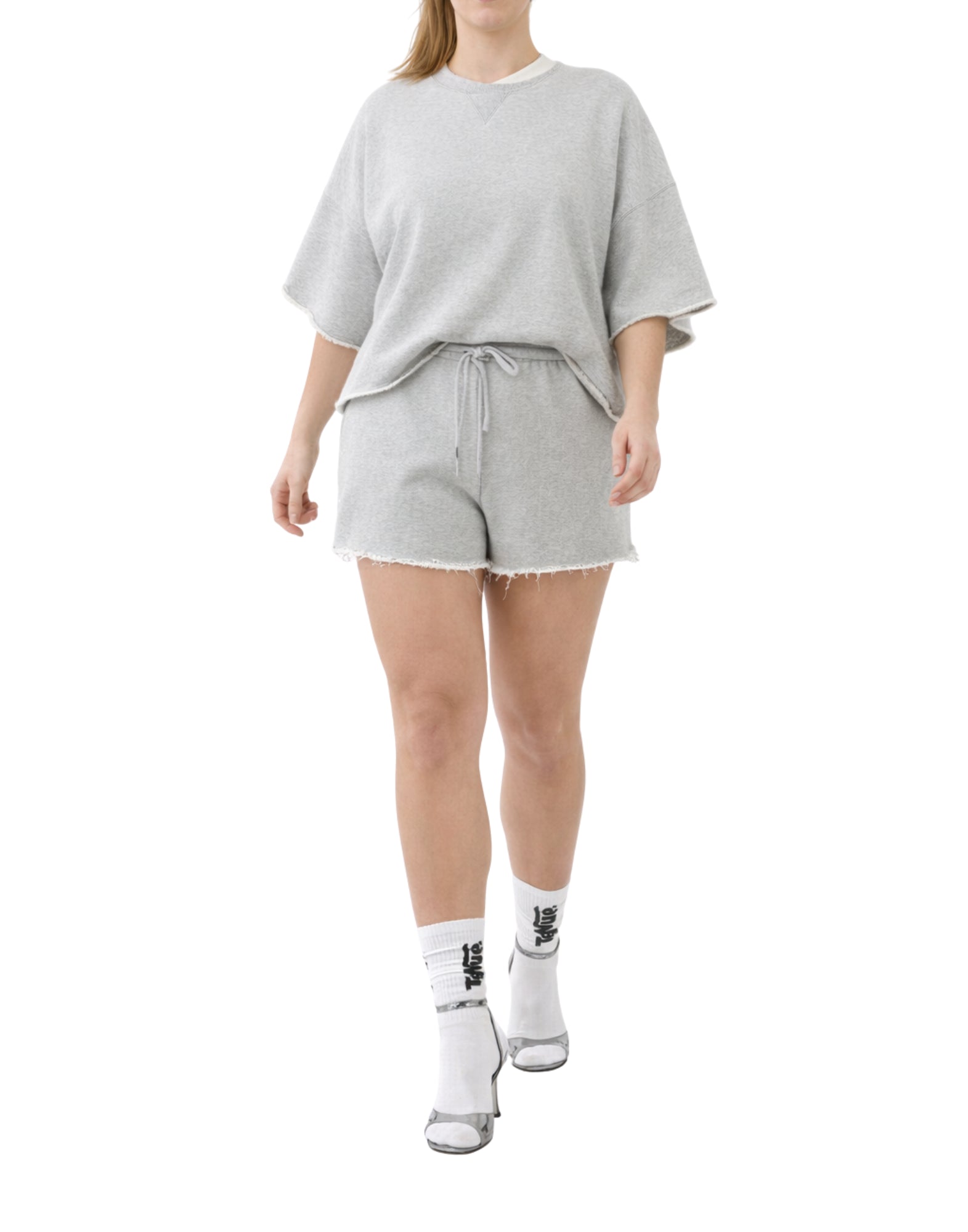 임기. 하퍼 스웨트 그레이 멜란지 크롭 Short 슬리브 오버사이즈 미드웨이트 져지 SWEAT GRAY