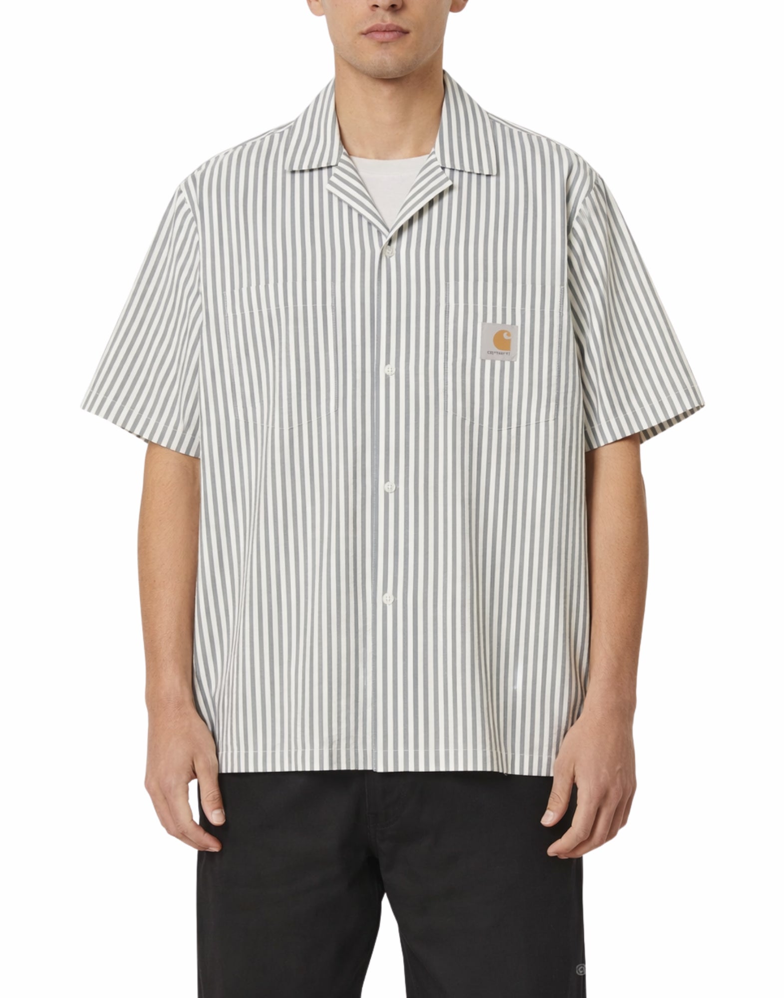Carhartt WIP S/S Leavel Shirt – Seersucker Striped Shirt Blue River/Wax Man I036203 3K5XX