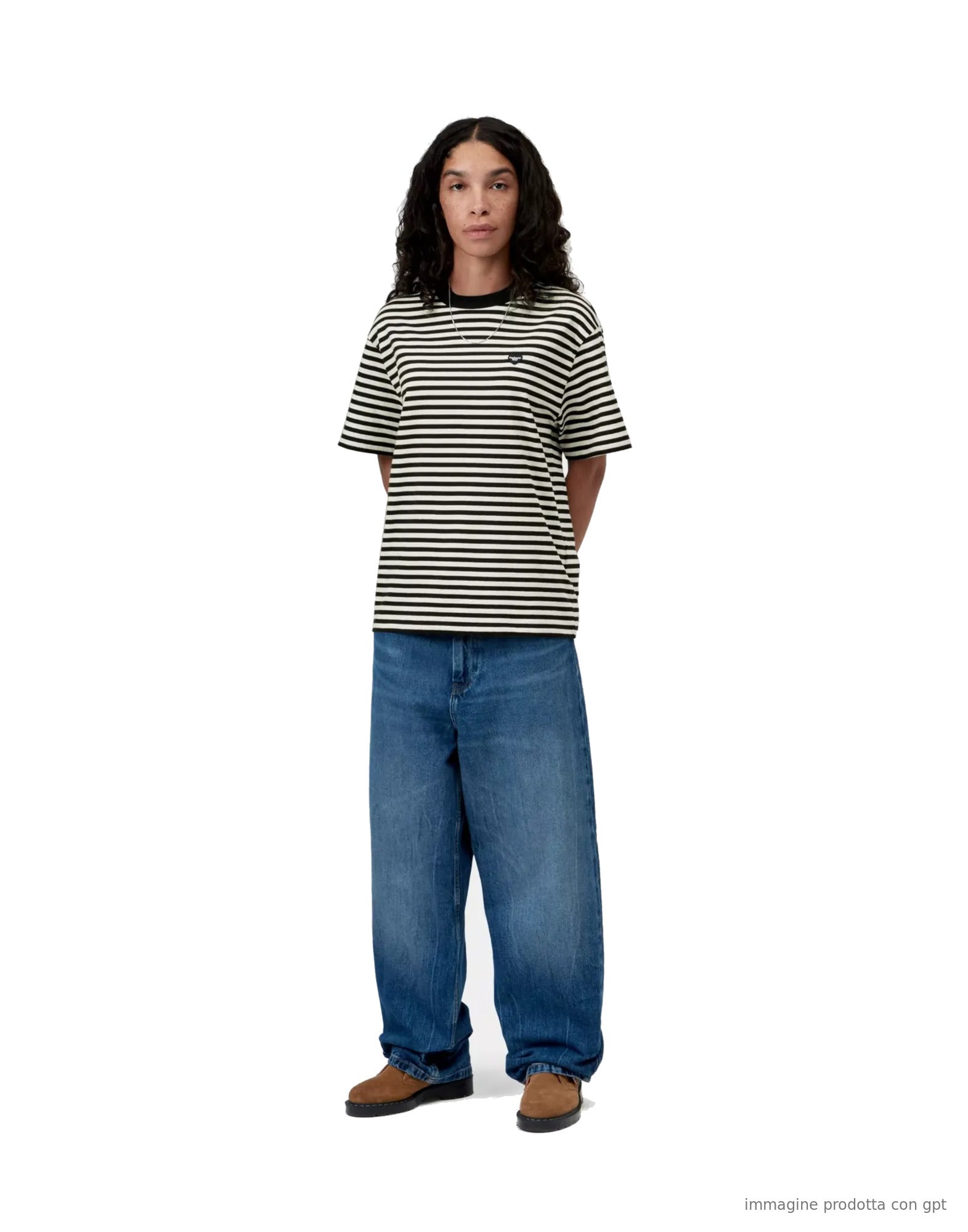 W' S/S Essy T-Shirt Essy Stripe, Black/Wax