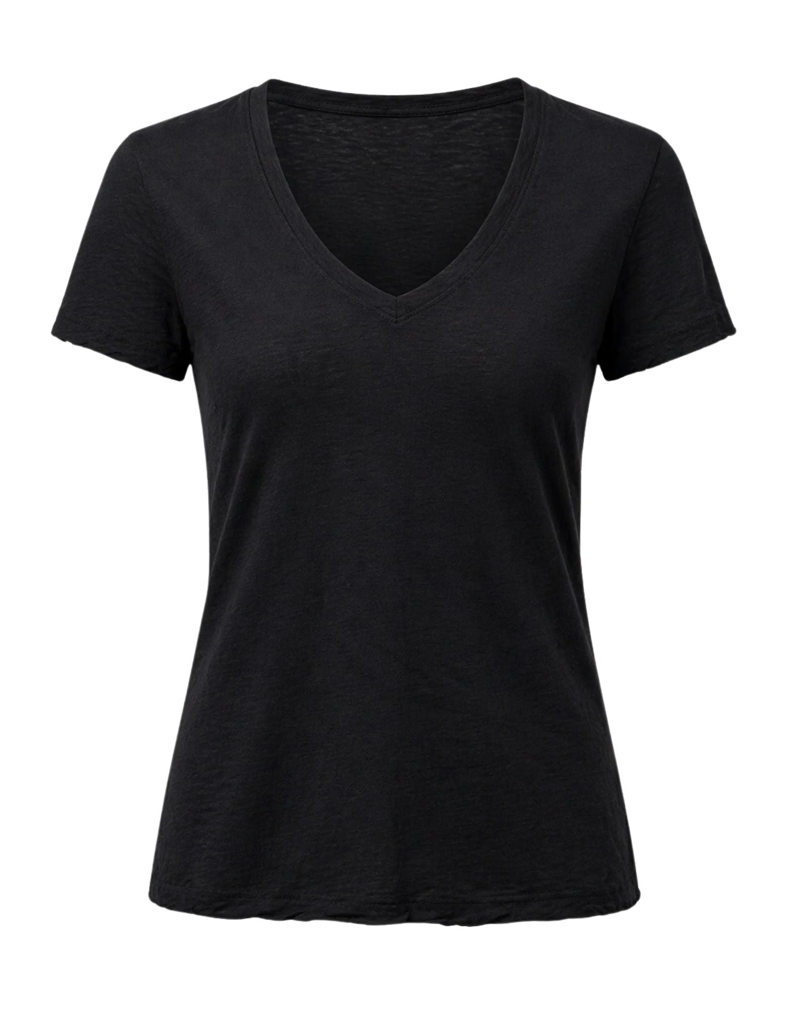 ames Perse Women's Sheer Slub Casual V Neck T-Shirt Black 100% Cotton Slim Fit WUA3695 BLK T-SHIRT