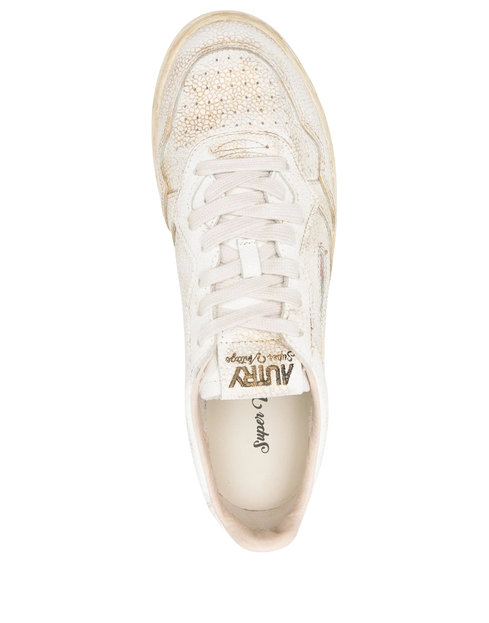 Autry Super Vintage Low Men’s Sneakers in White Leather with Platinum Details AVLM SV07 SUPVINT LEAT/WHITE  LOW