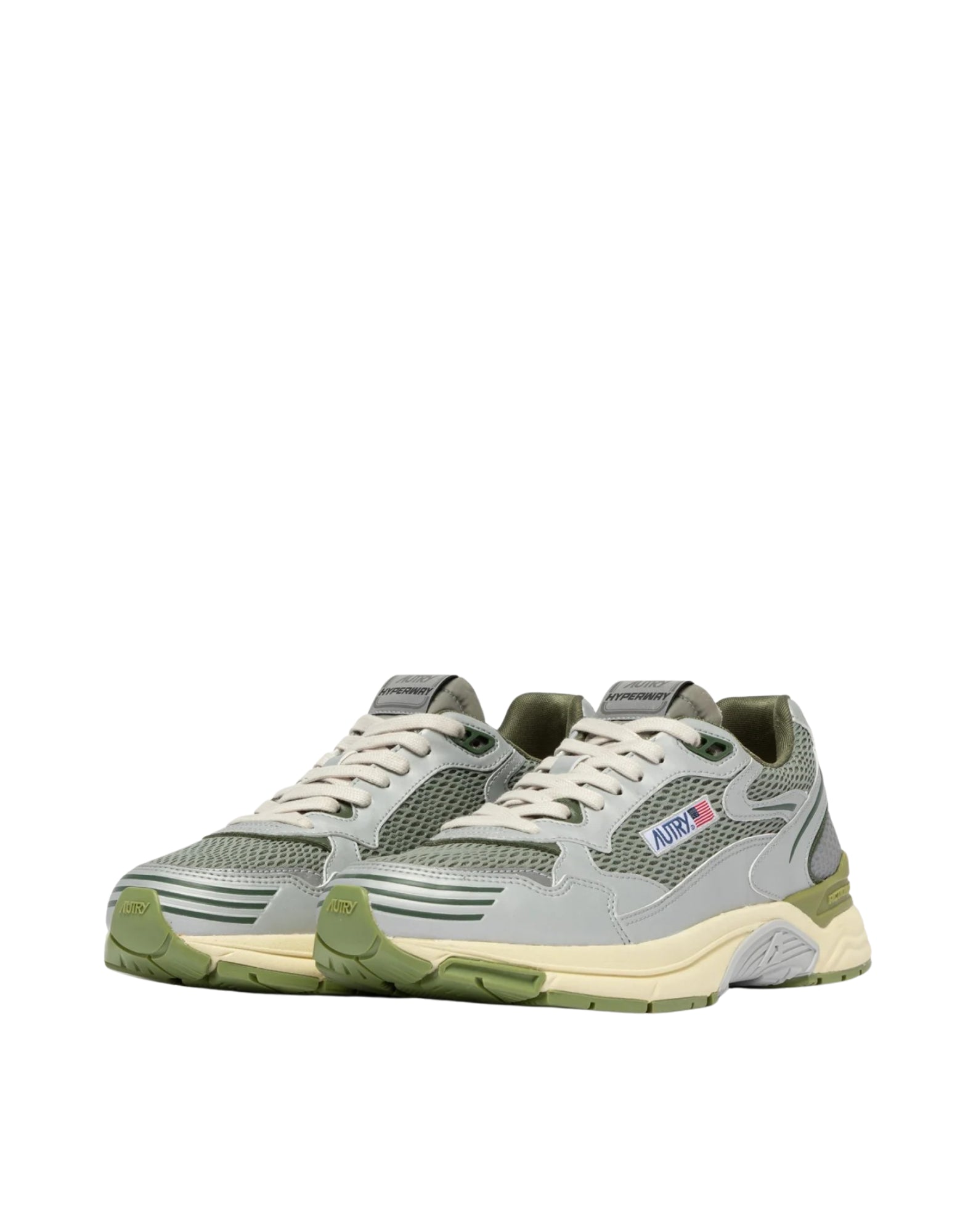 Autry Hyperway Men’s Sneakers in Synthetic Leather and Mesh Silver Sea Grass Cypress HYLM MV08 SILV/CYPR HYPERWAY