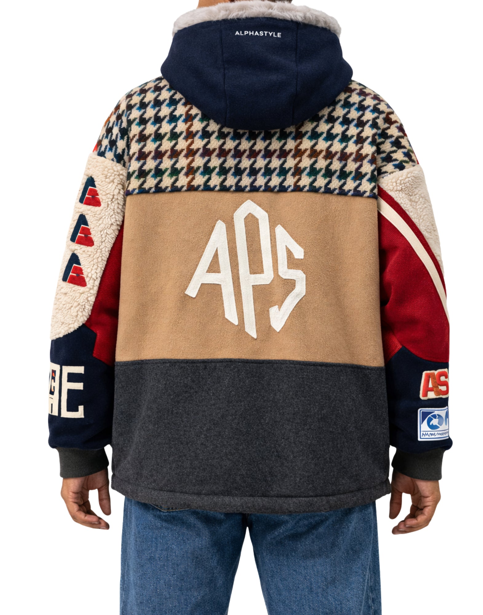 Chaqueta de hombre Alpha Style APS de patchwork de lana beige con capucha forrada 3031 BEIGE