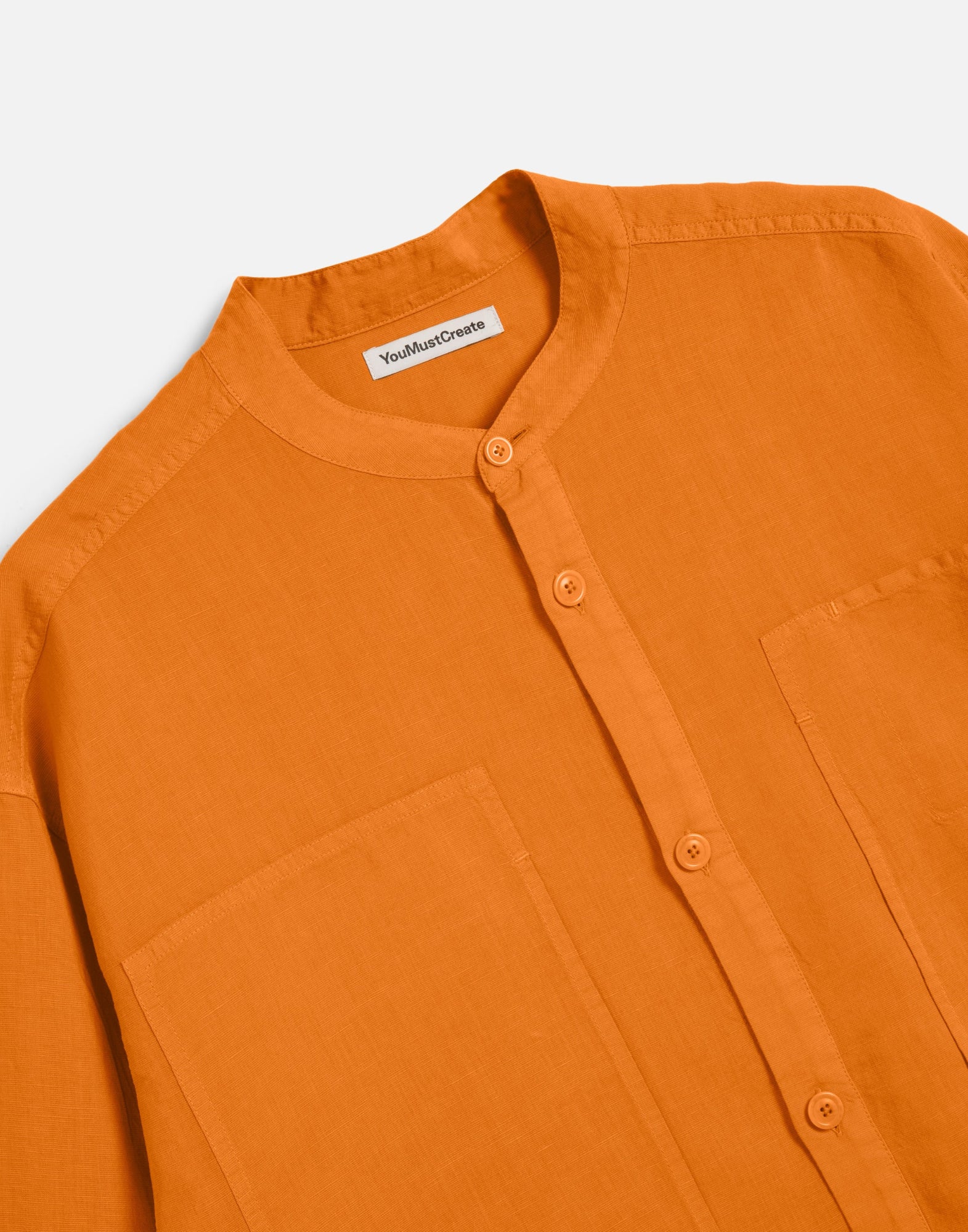 YMC Hawkeye Collarless Shirt Orange Men’s | Cotton/Linen/Cupro Blend P2AAG 80 ORANGE