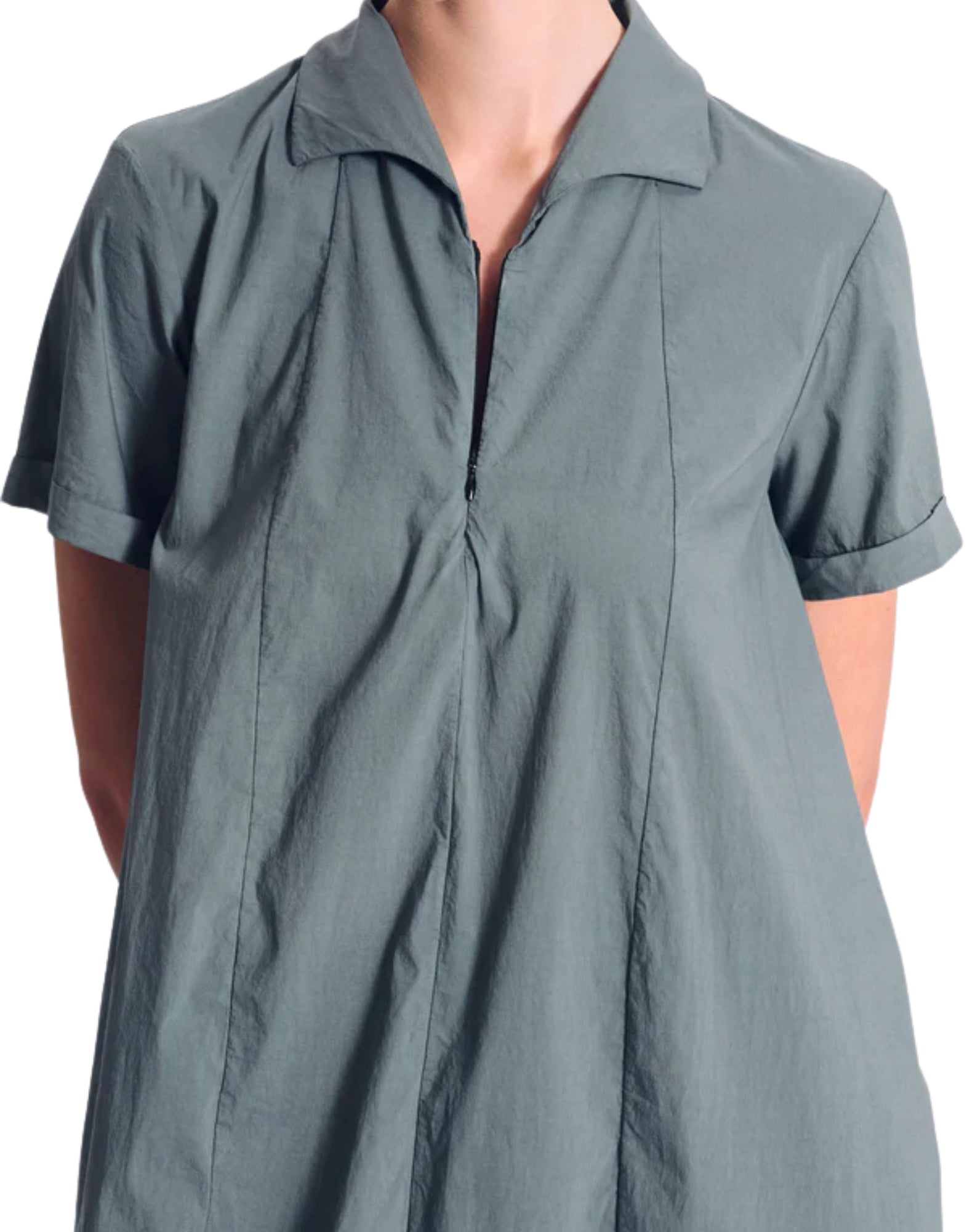 Transit Women’s Bombée Dress in Stretch Cotton Green with Front Zip Made in Italy CFDTRCM225 GREEN