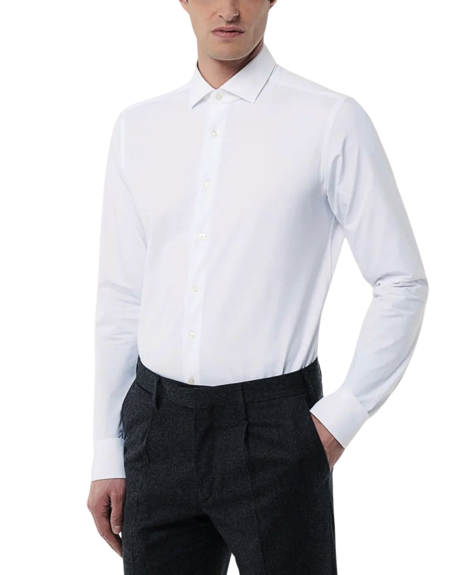 Xacus White Twill French Collar Shirt Tailor Custom Fit Men Italy ACT538ML 11460.001