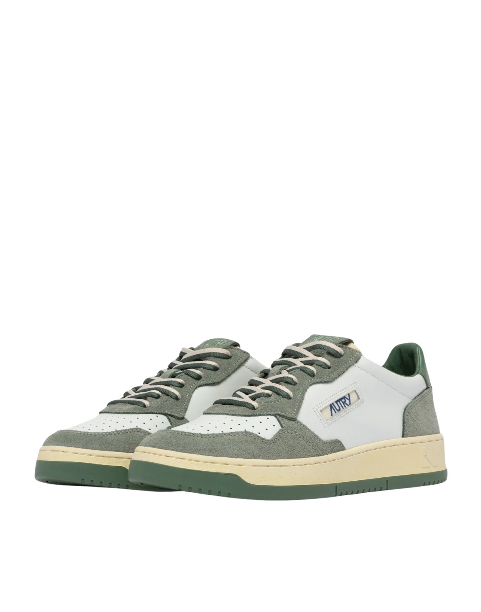 Autry Medalist Low Men’s Sneakers in Leather & Suede White/Green Military Sea Spray AULM BW02 MEDALIST LOW GREEN