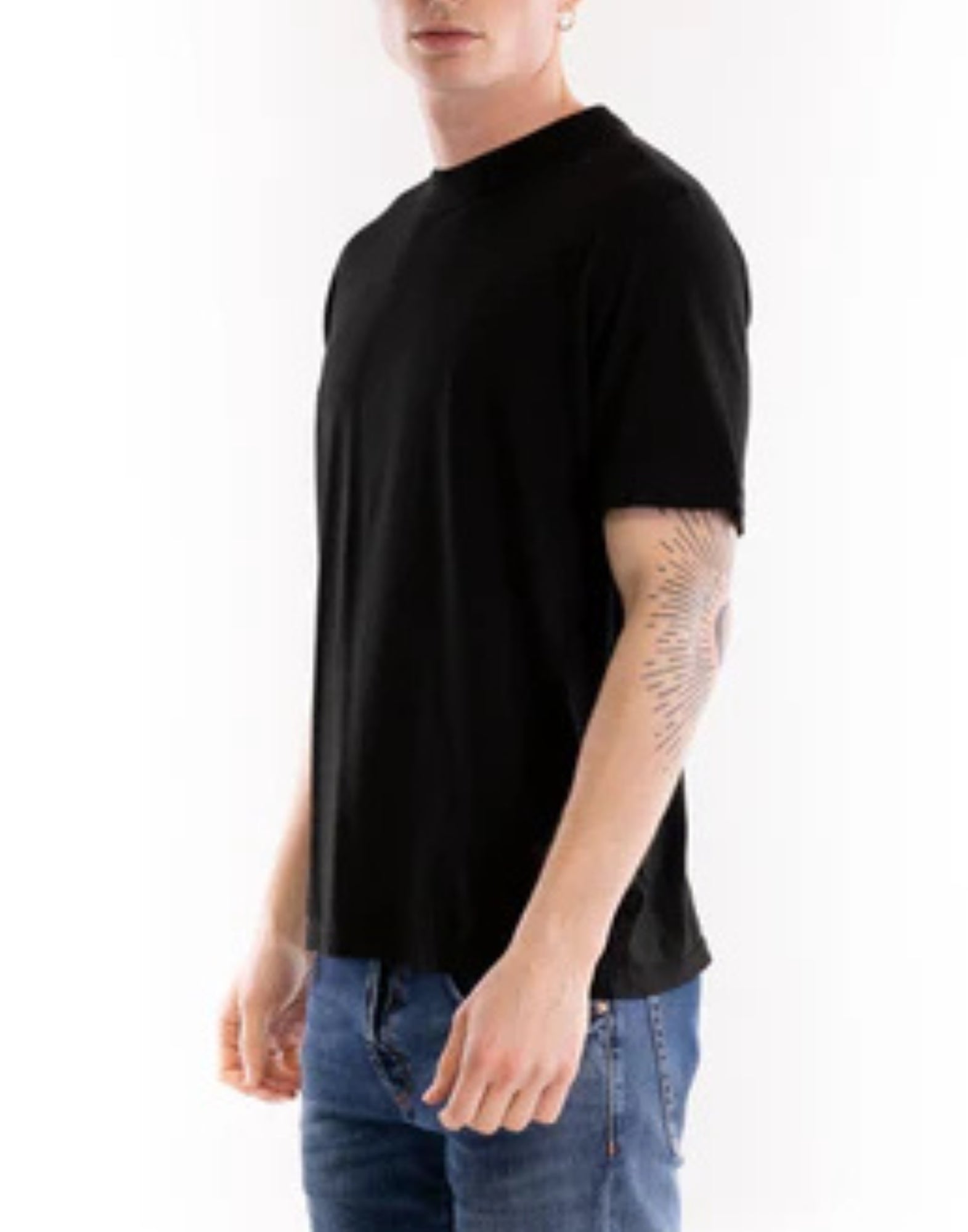 Paolo Pecora Herren-T-Shirt aus schwarzem Baumwolljersey F041-4045-9000 SCHWARZES T-SHIRT