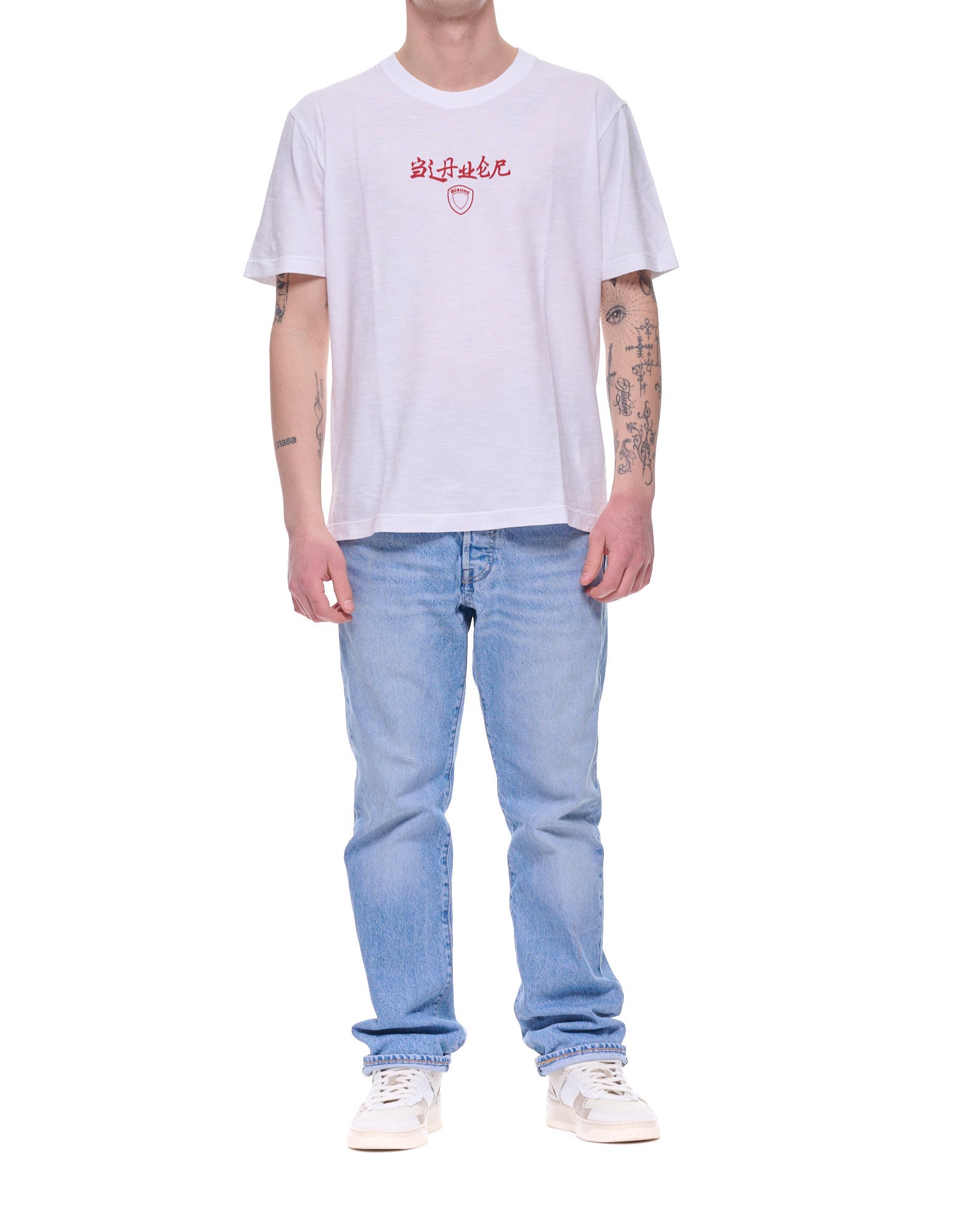 Blauer Creek Printed Cotton T-Shirt Optic White Men’s 26SBLUH02317-005685 100 CREEK