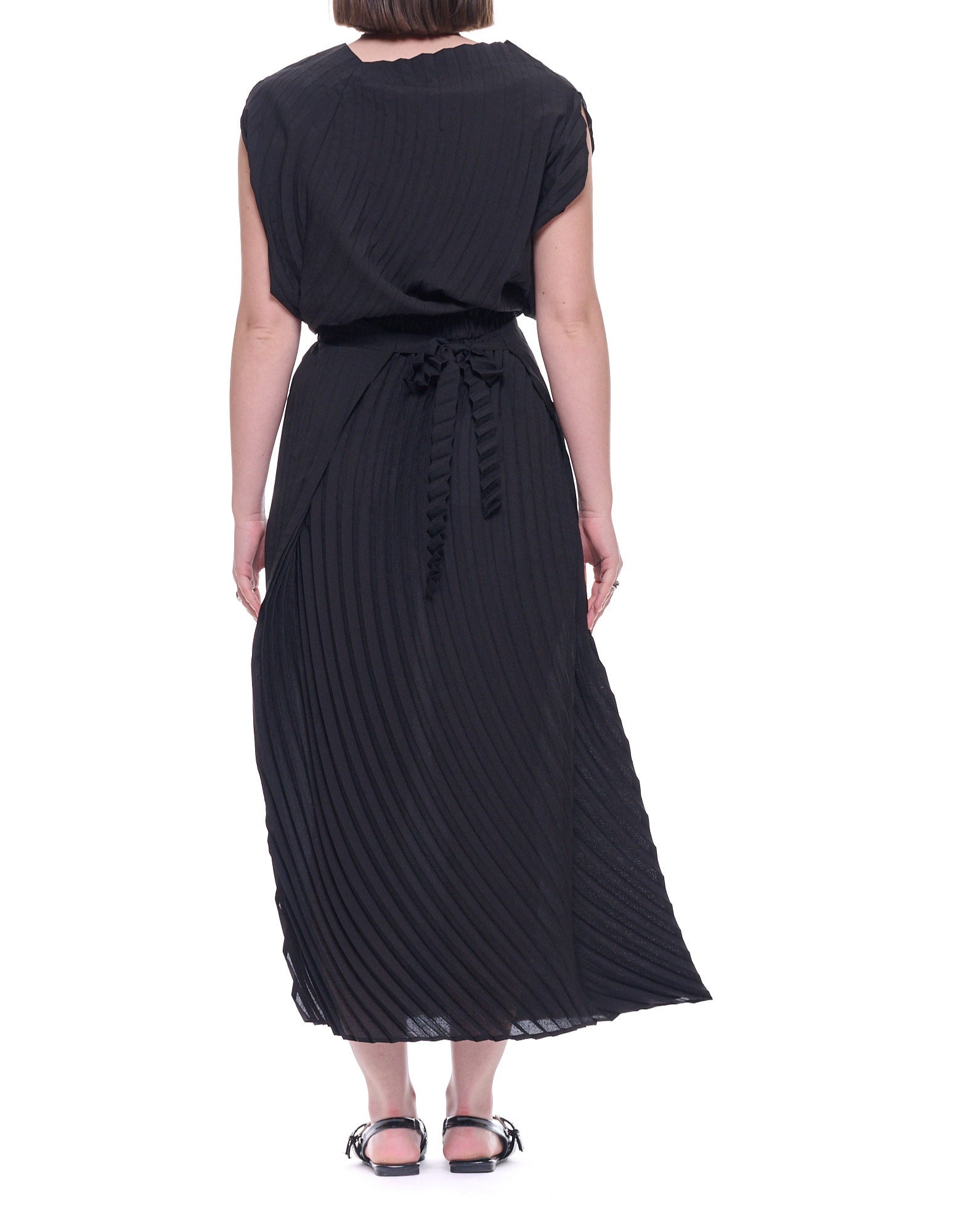 Meimeij Women’s Black Pleated Long Skirt in Polyester with High Elastic Waist E6/I/M6EY03 100 BLACK