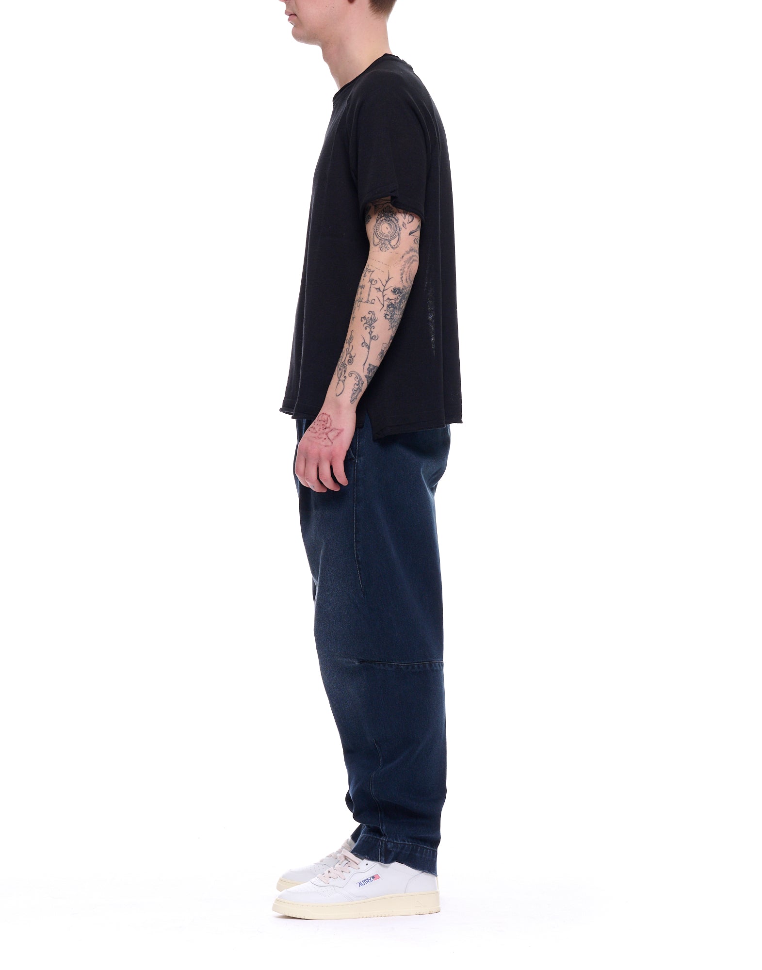Camiseta de algodón negra para hombre Tela Cruda TNMC0006 9015 BLACK