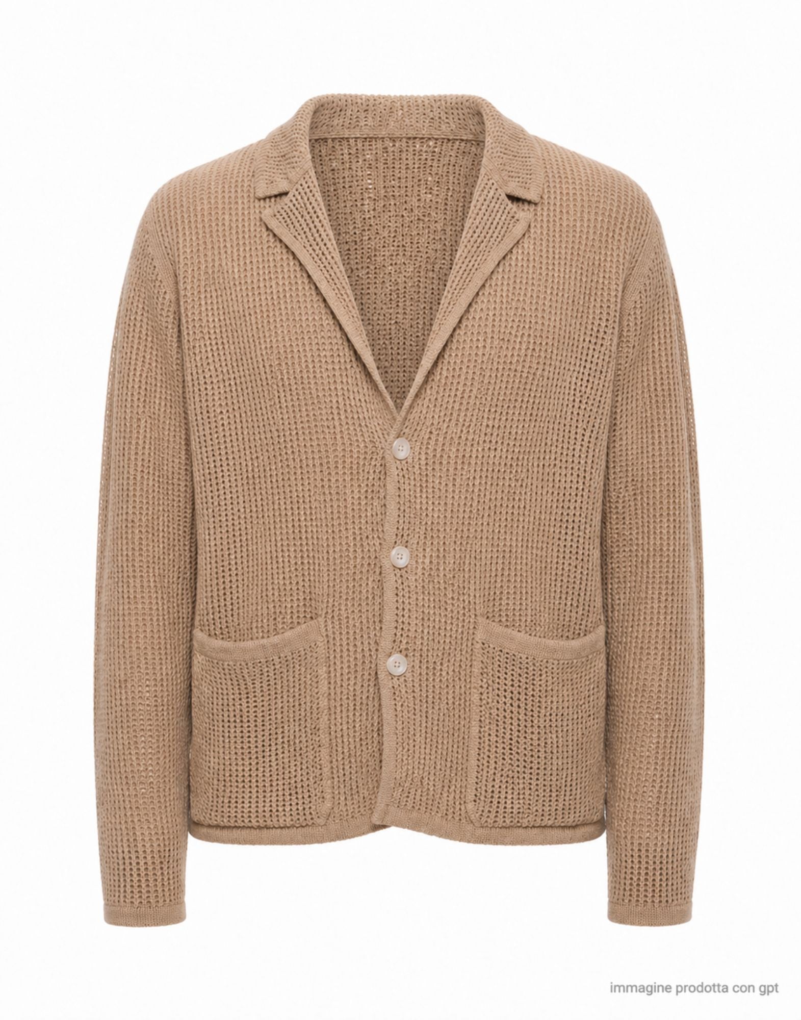 Atomofactory Men’s Mesh Cardigan in Sand Cotton Acetate Made in Italy Relaxed Fit PE26AFU19 067 SABBIA