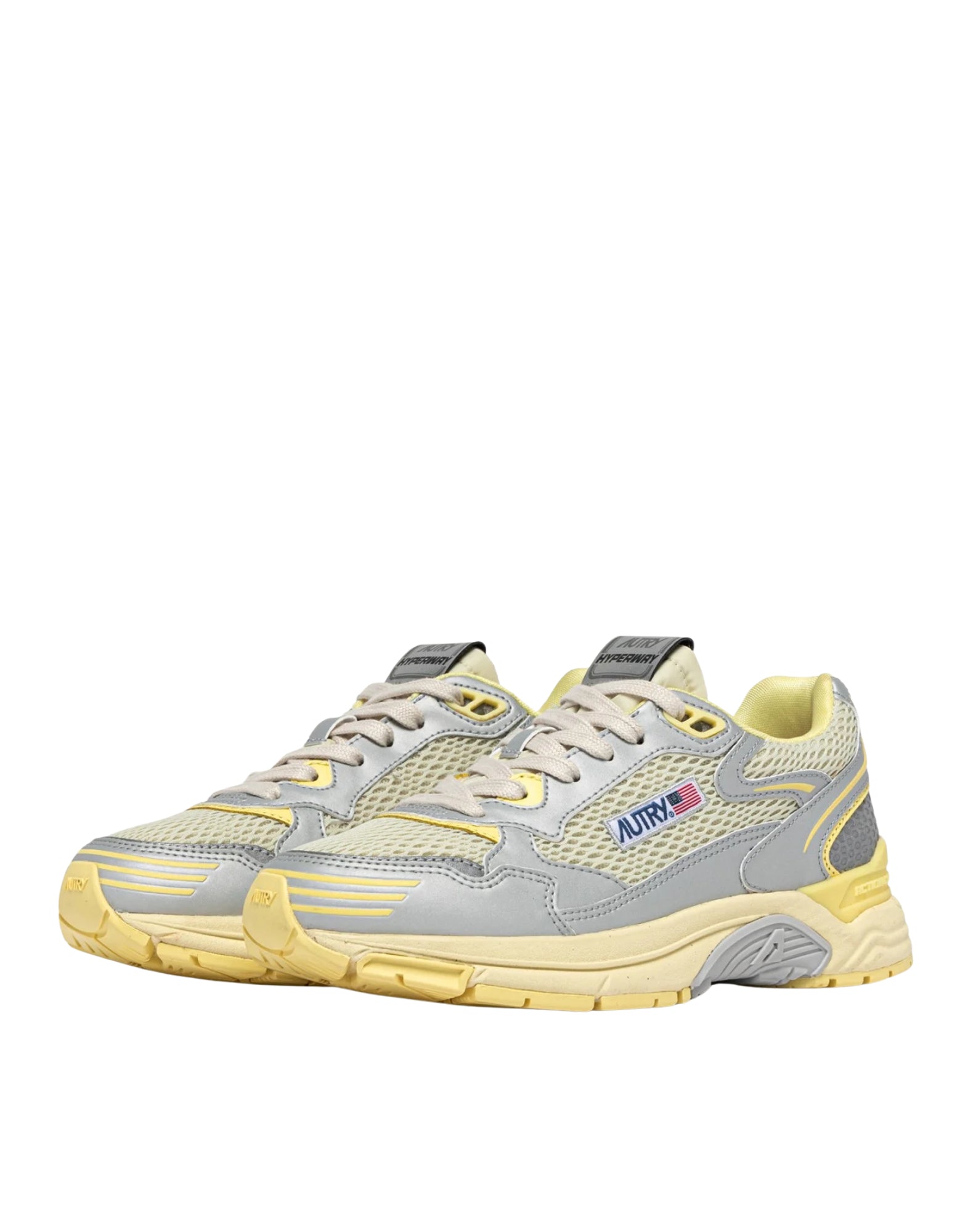 Autry Hyperway Women’s Sneakers in Synthetic Leather and Mesh Silver Asparagus Lemon Meringue HYLM MV06 SILV/LEMON HYPERWAY