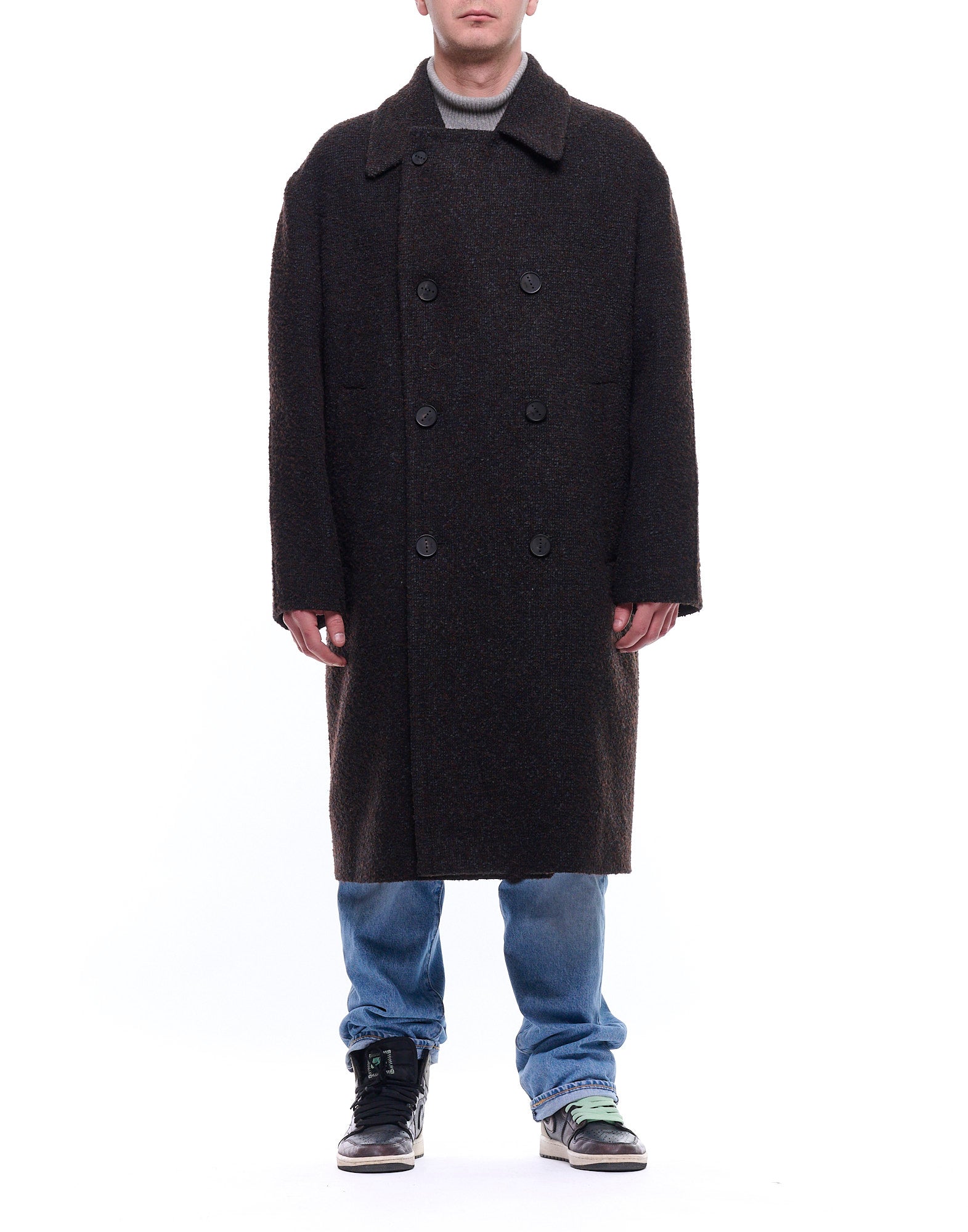 I726 3277 GREY/BROWN DOUBLE-BREASTED COAT - Cappotti - Hevo